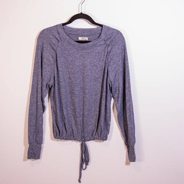 Ugg Gable Crew Neck Long Sleeve Cinch Tie Waist Pullover Sweater Blue Gray M