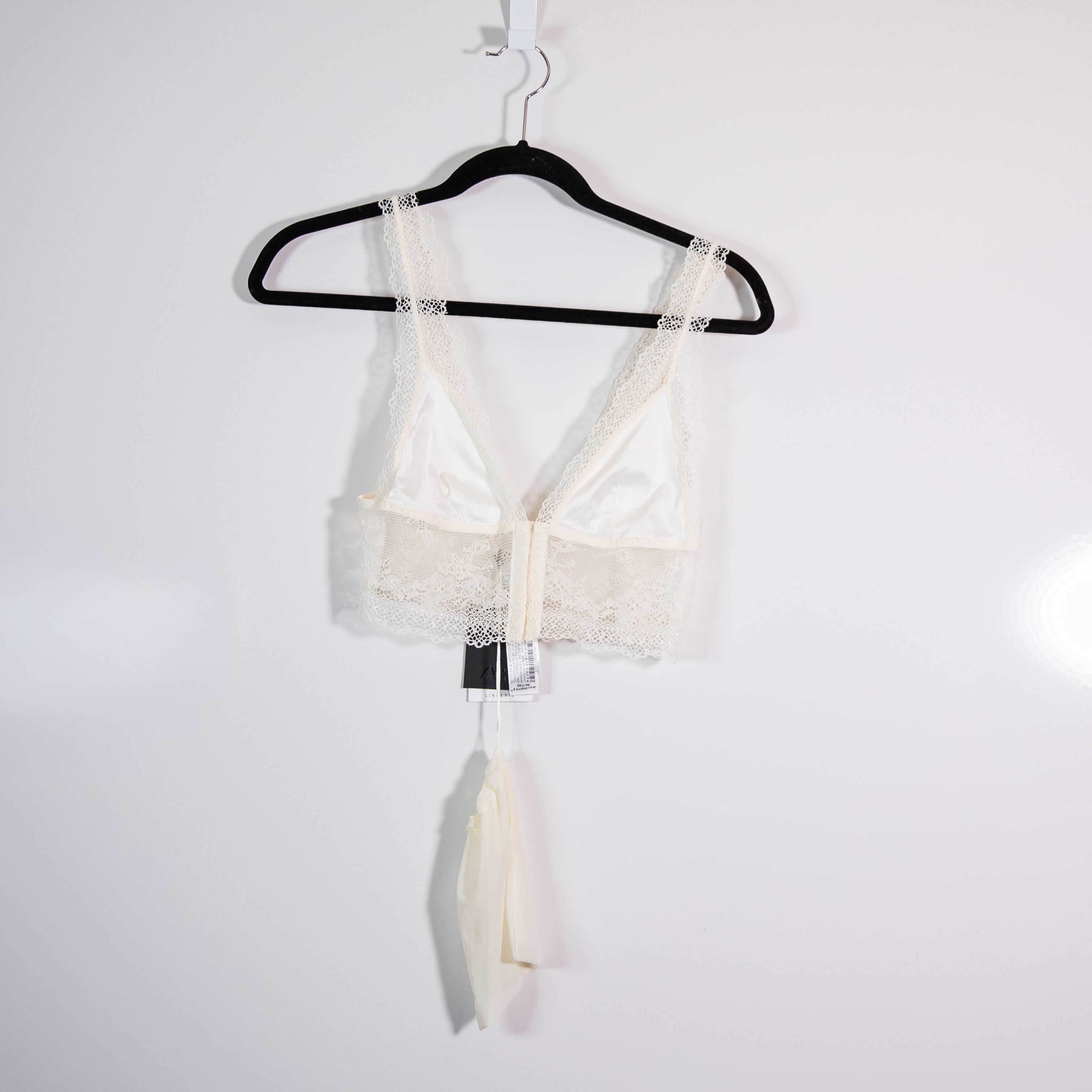 NEW Zara Lingerie Allover Delicate Lace Mesh Triangle Lounge Bra Ivory Medium