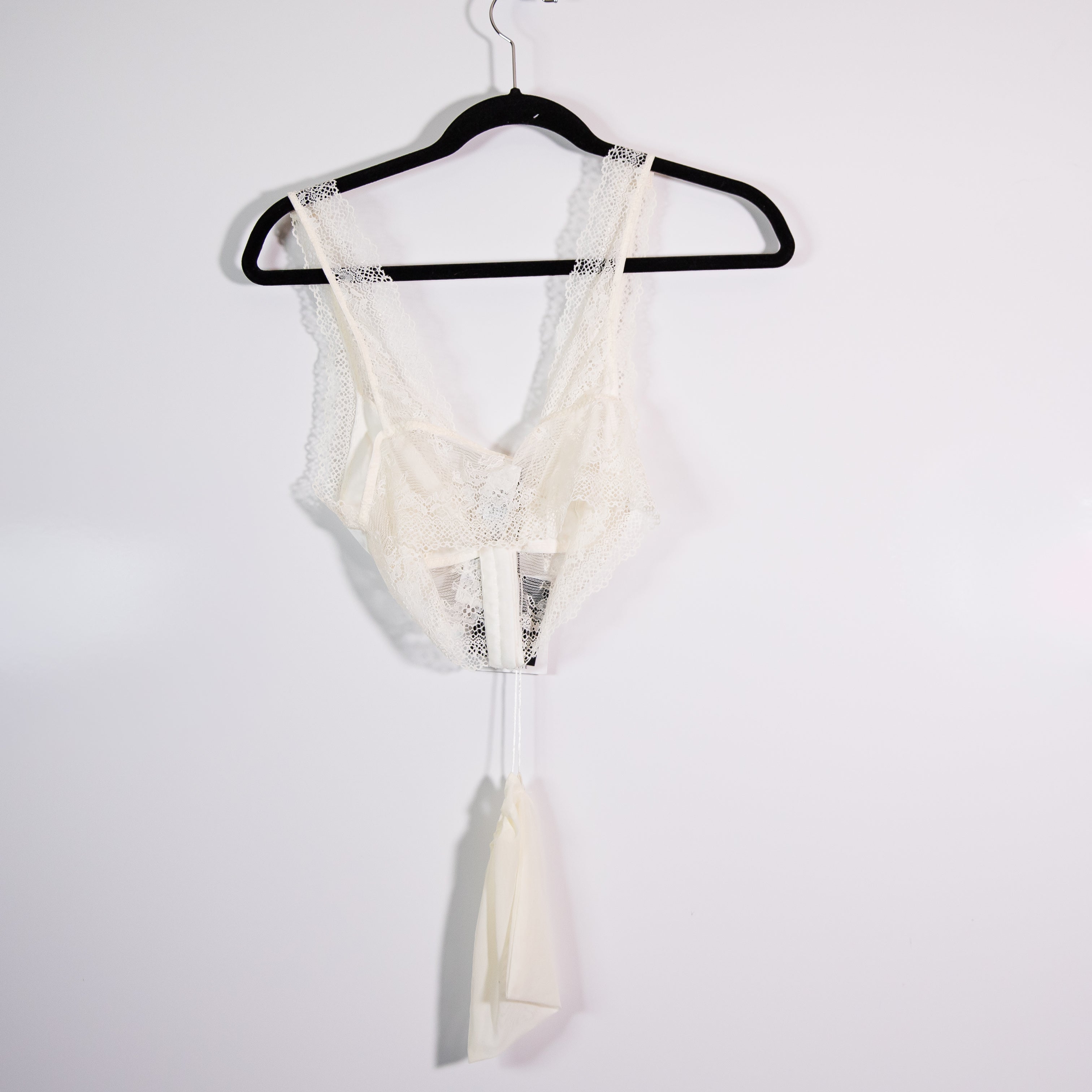 NEW Zara Lingerie Allover Delicate Lace Mesh Triangle Lounge Bra Ivory Medium