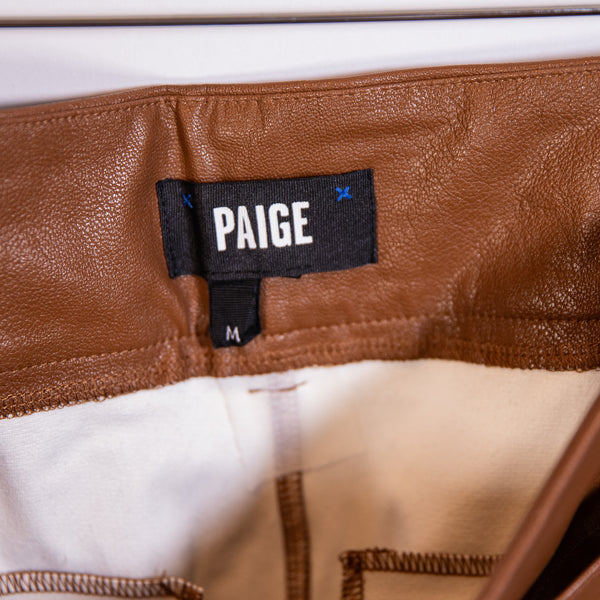 Paige Blanka Faux Vegan Leather Mid Rise Belted Mini Skirt Dark Argan Medium