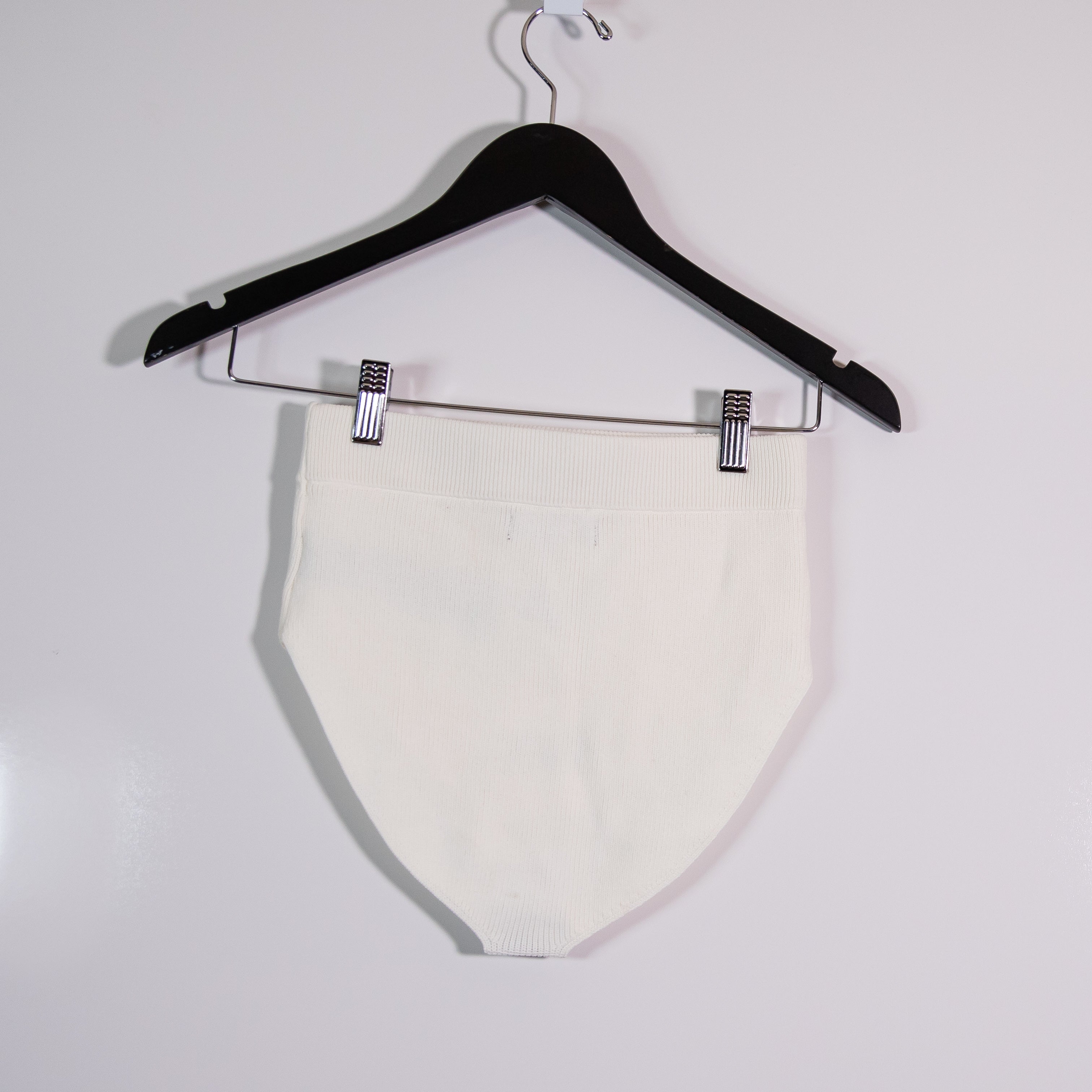 NEW Zara Ribbed Knit Stretch High Rise Full Coverage Bottom Shorts Ivory Small