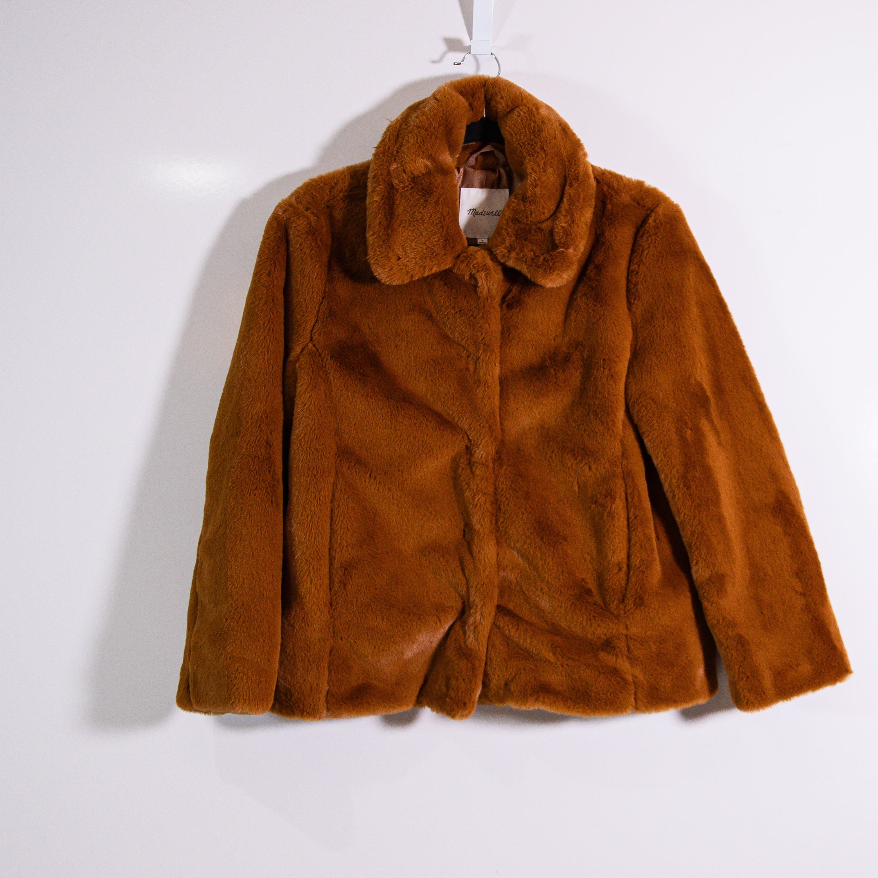 NEW Madewell Faux Vegan Teddy Fur Crop Jacket Coat Golden Pecan Brown Medium