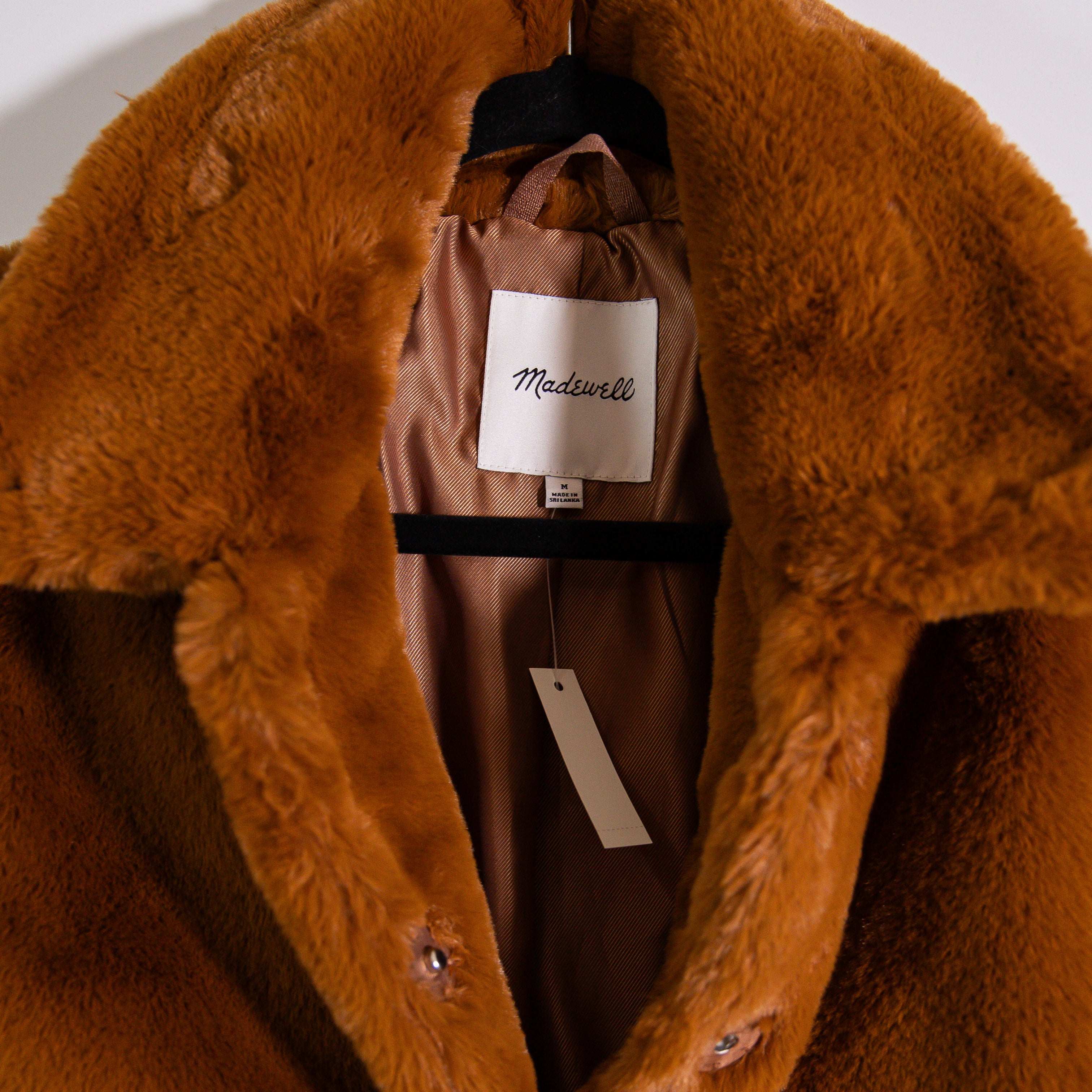 NEW Madewell Faux Vegan Teddy Fur Crop Jacket Coat Golden Pecan Brown Medium