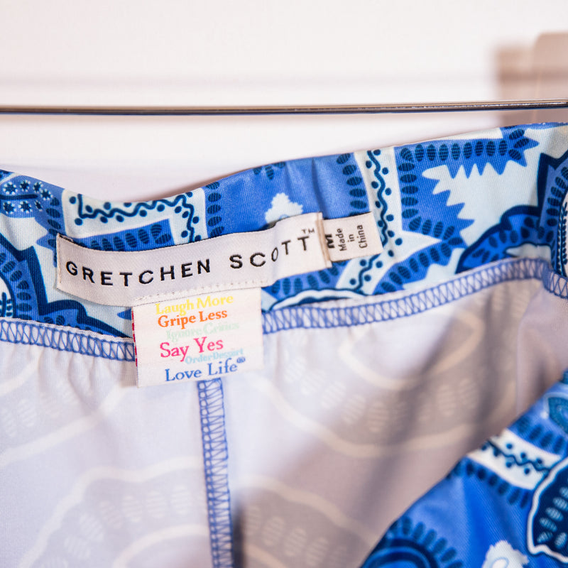 Gretchen Scott Blue White Print Pattern Lightweight Moisture Wicking Mini Skirt