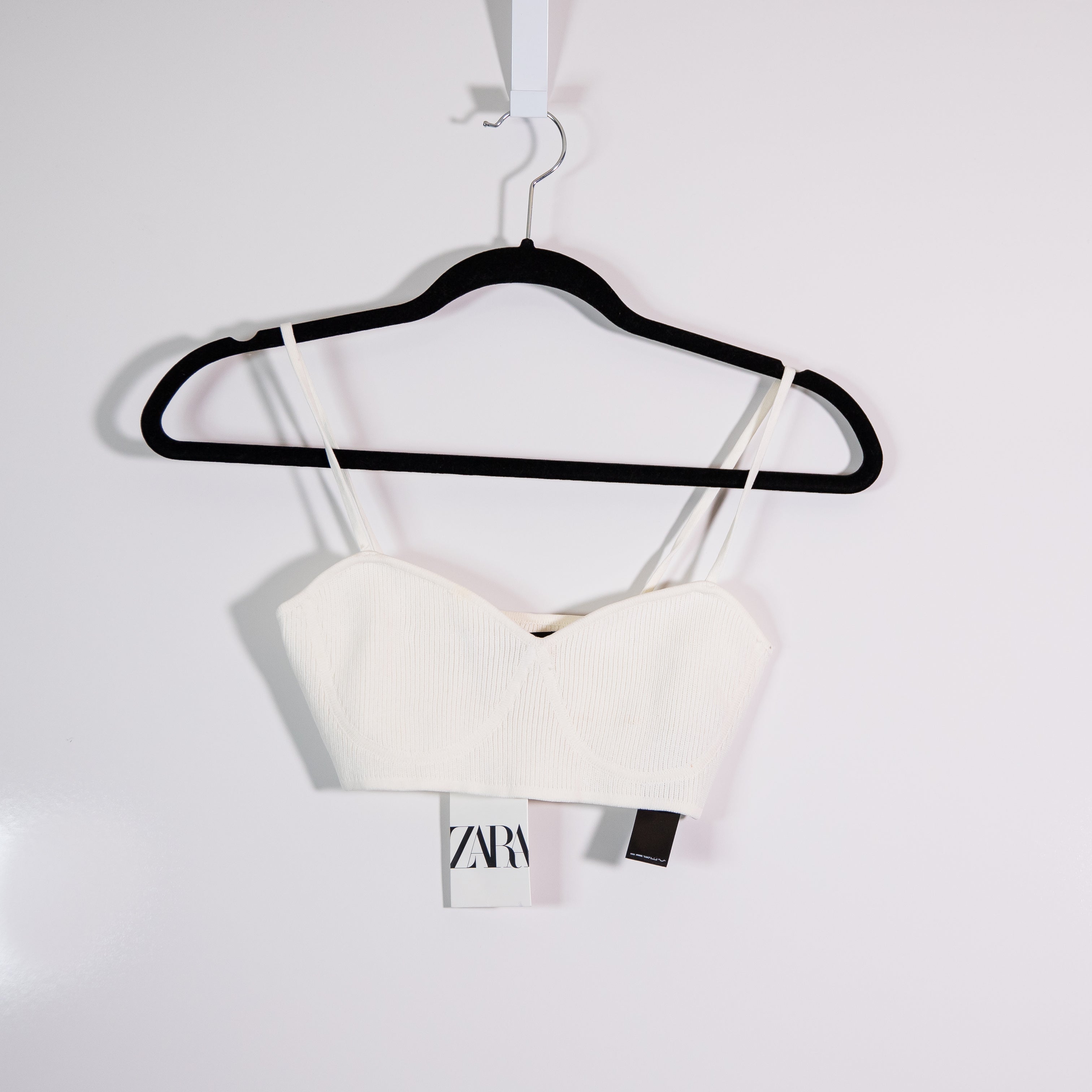 NEW Zara Ribbed Knit Stretch Sweetheart Neckline Crop Tank Top Small Ivory White