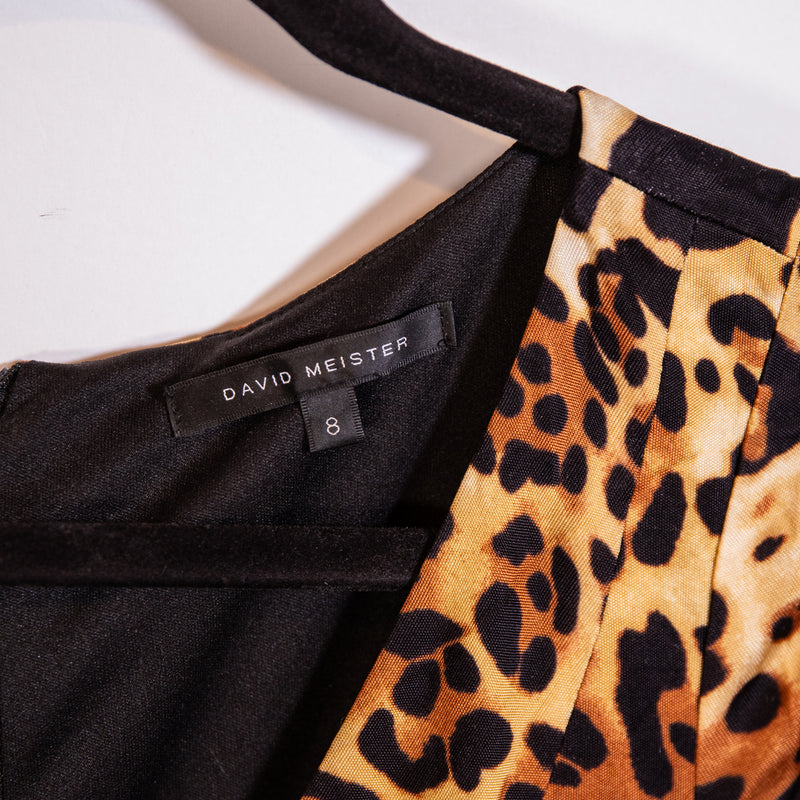 David Meister Cheetah Leopard Animal Print Pattern Stretch Sheath Dress 8