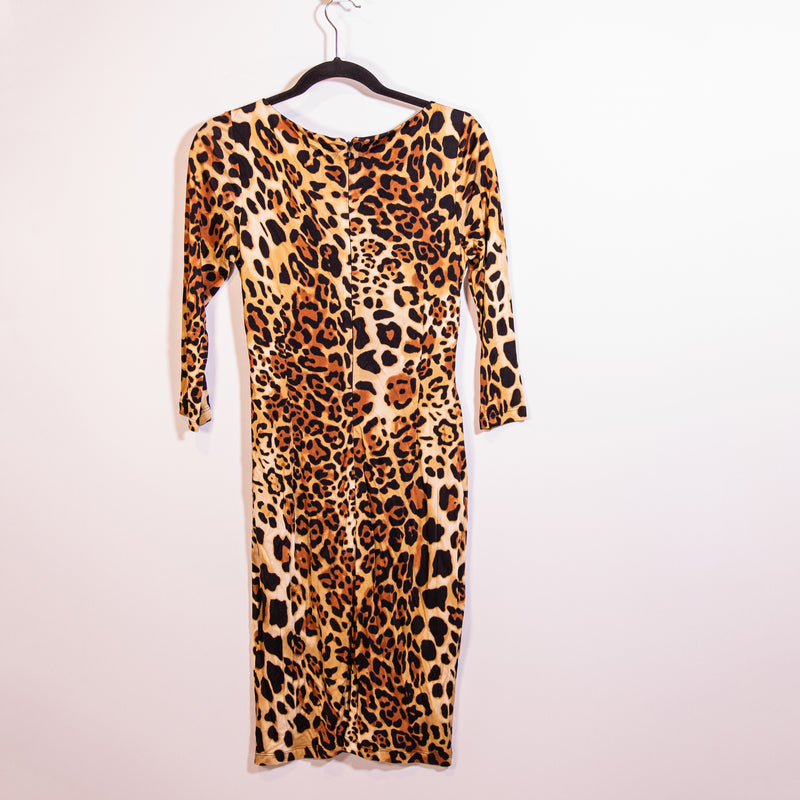 David Meister Cheetah Leopard Animal Print Pattern Stretch Sheath Dress 8