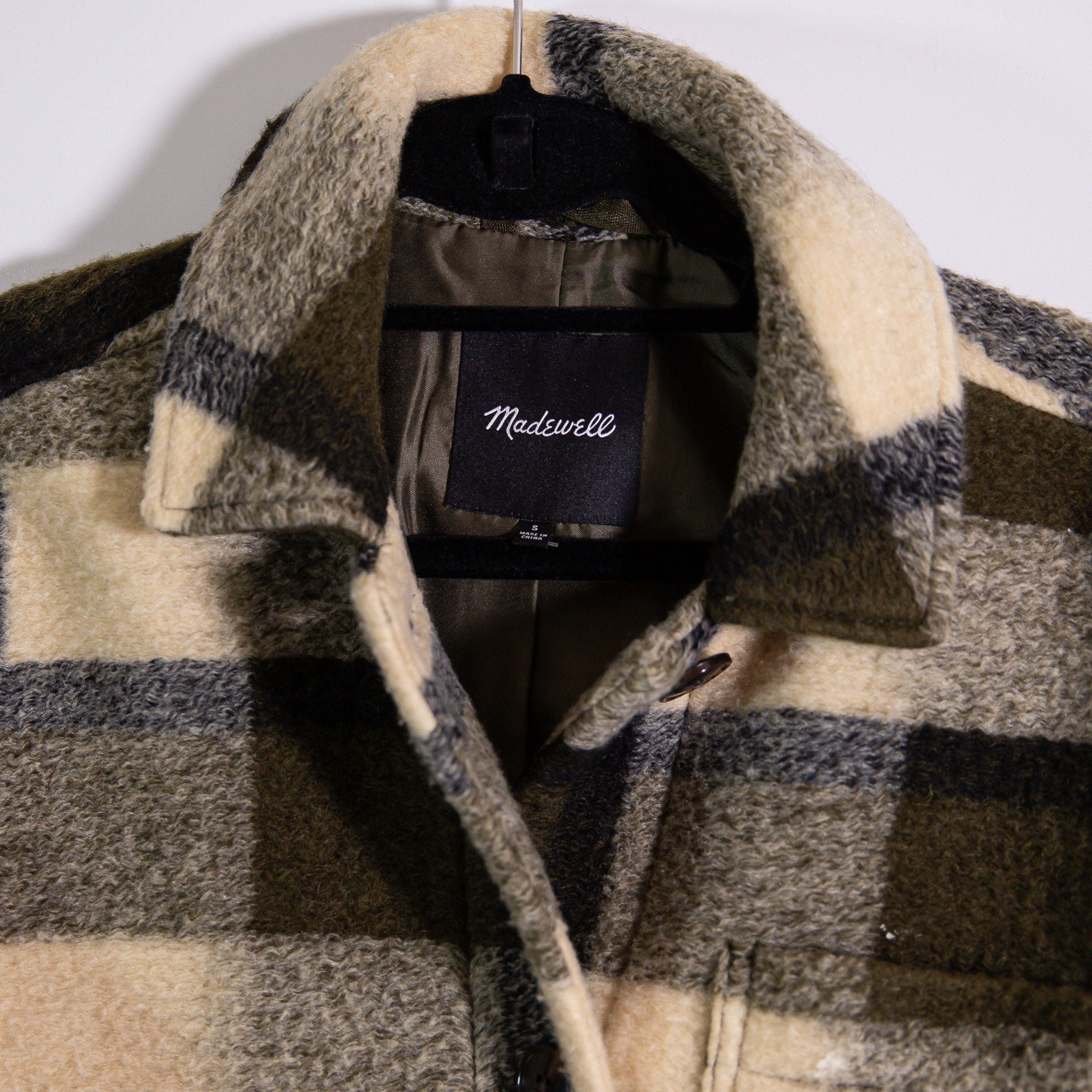 Madewell Belrose Wool Blend Shirt Jacket Shacket Button Front Collar Maran Plaid