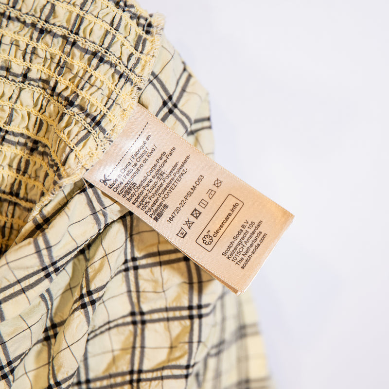 Scotch &amp; Soda Smocked Yellow Black Check Plaid Print Pattern Blouse Shirt Top XL