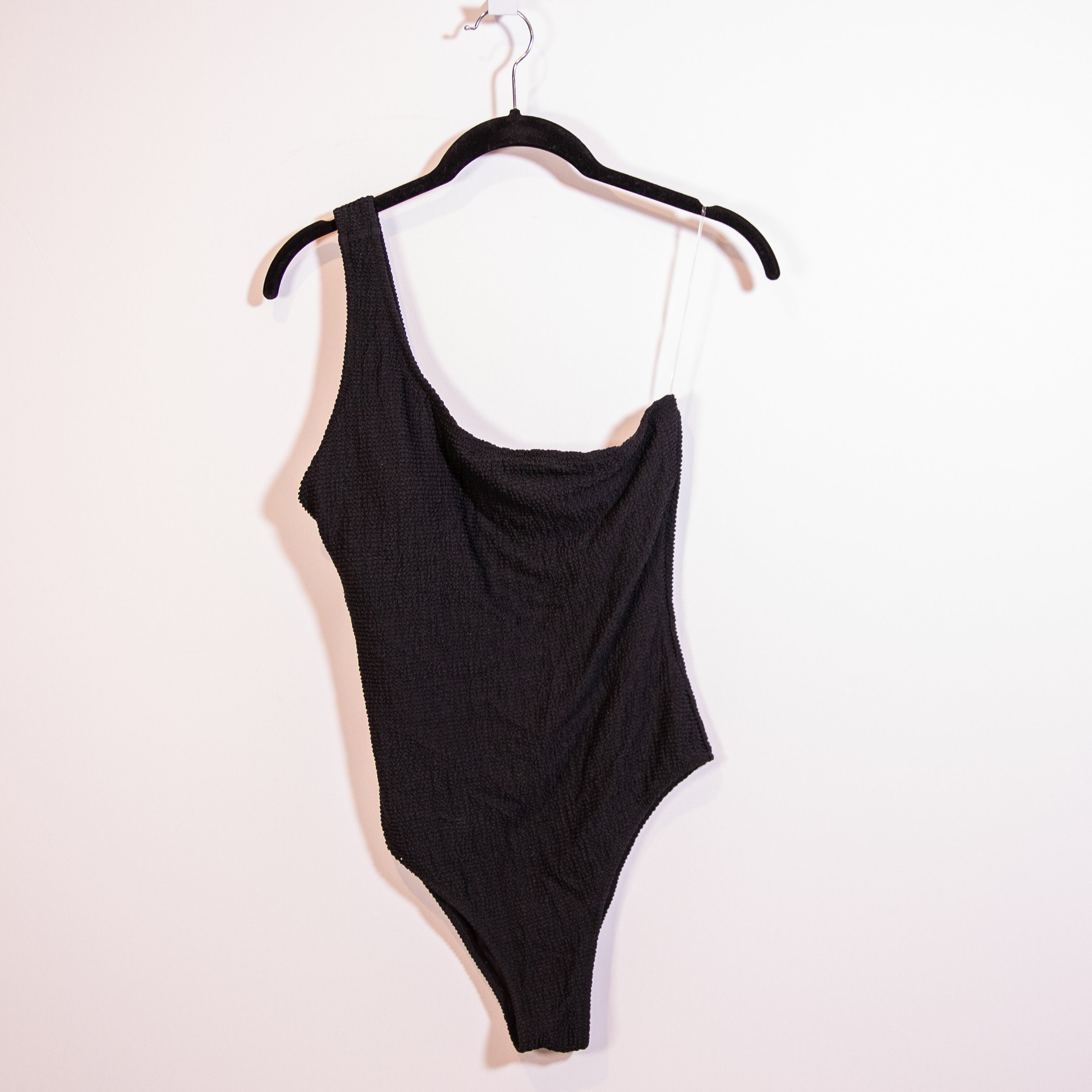 Milly Cabana Joni One Shoulder One Piece Swimsuit Bathing Suit Black Medium