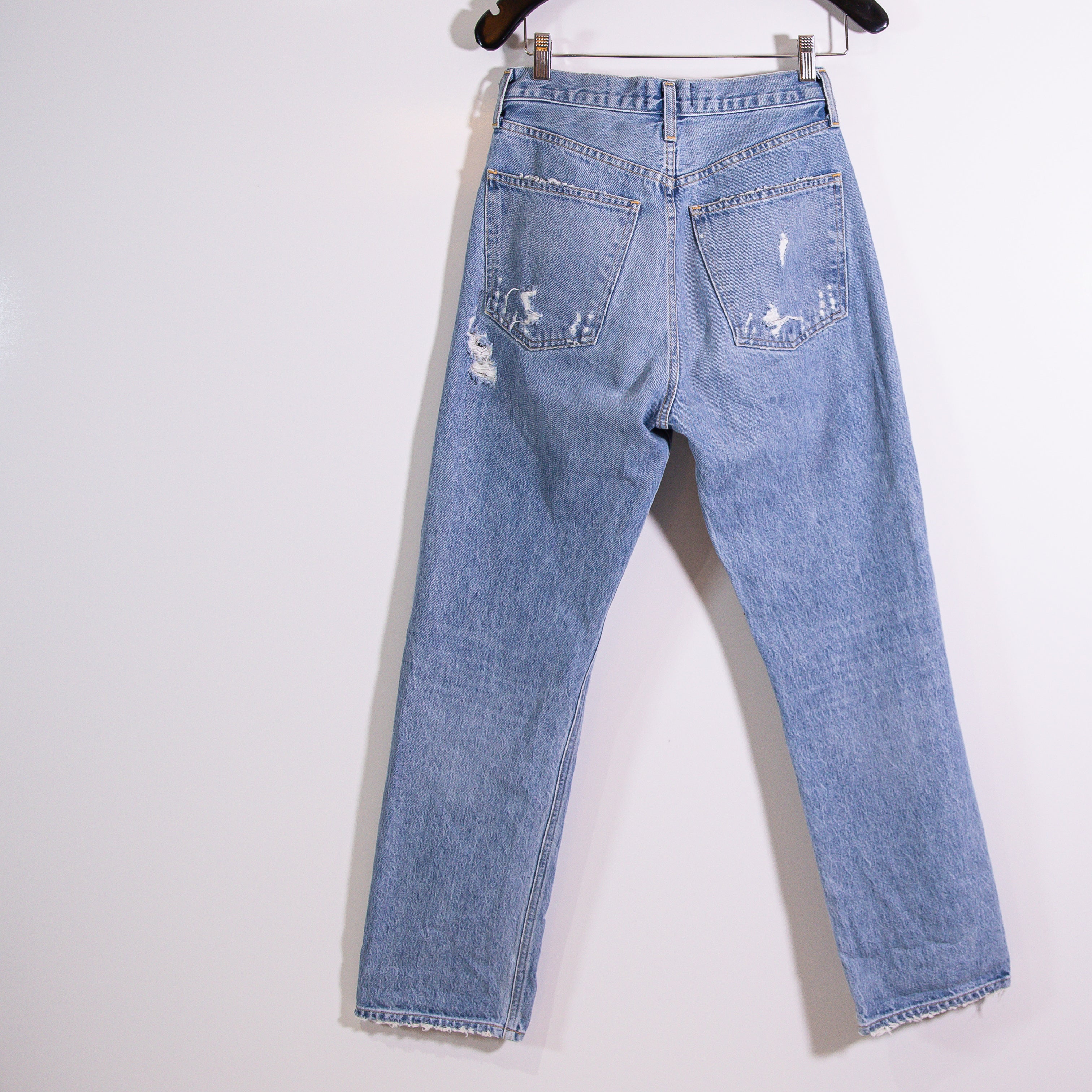 Agolde Women's 90's Cotton Mid Rise Straight Leg Distressed Denim Jeans 25