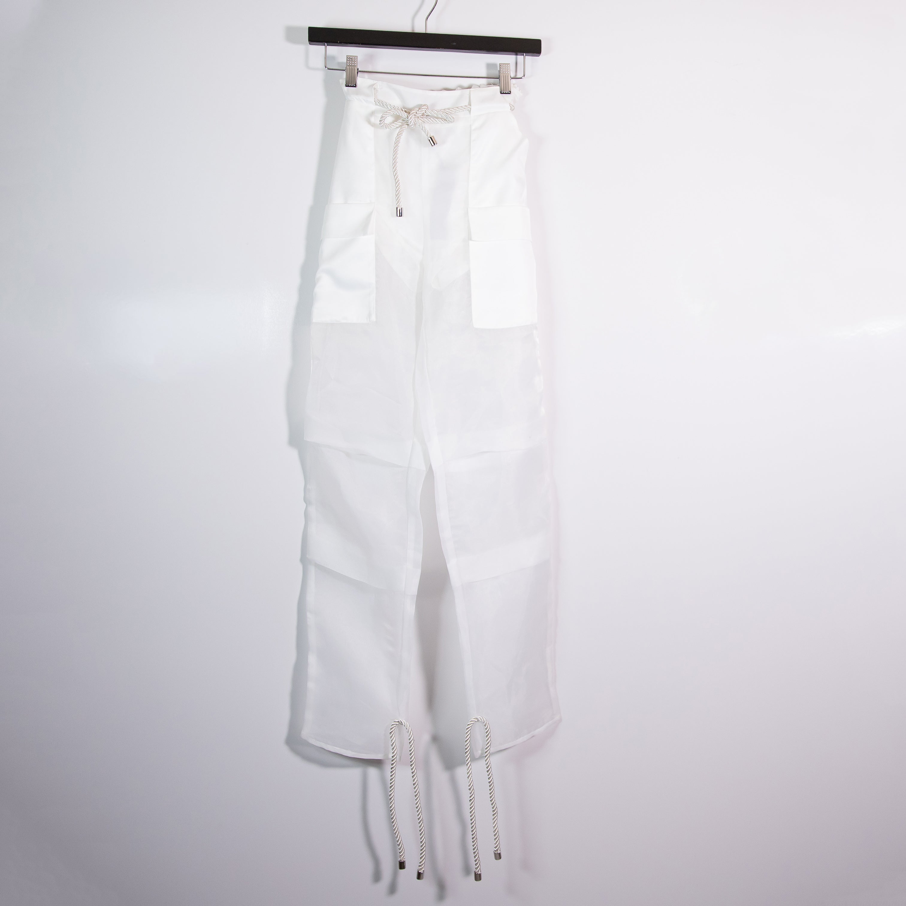 NEW Maniere De Voir Organza Semi Sheer Cargo Multi Pocket Trousers Pants White 4