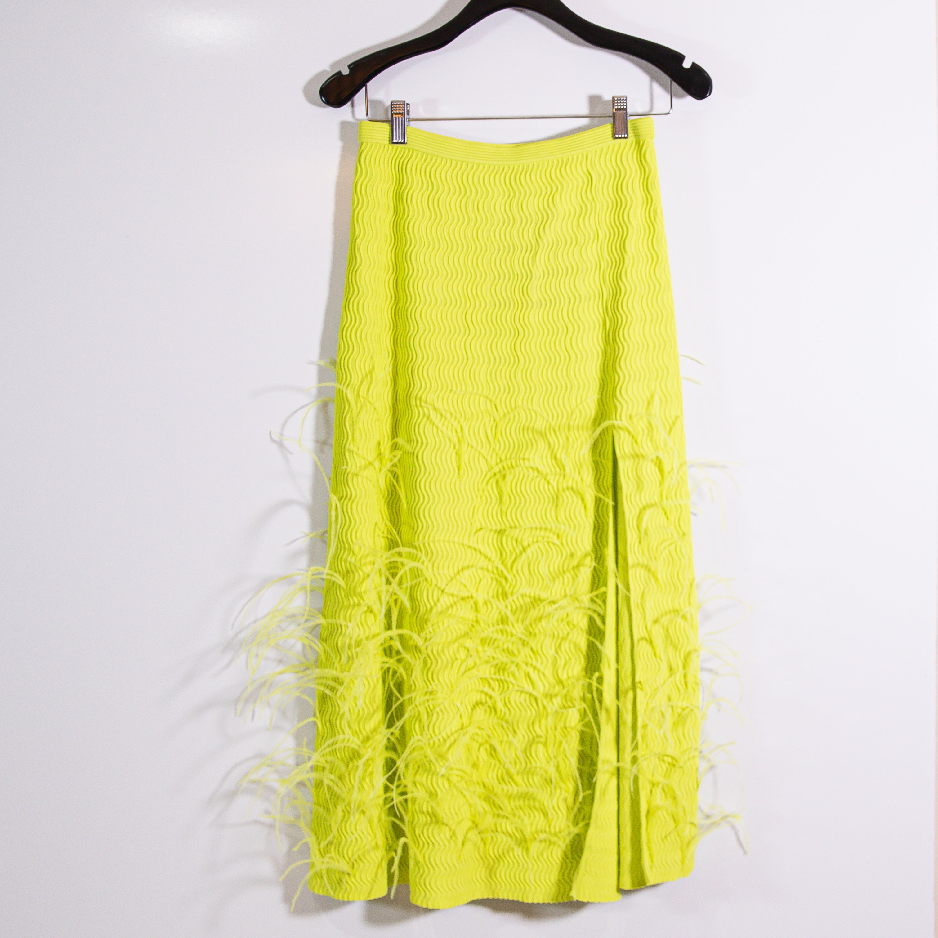 NEW Lapointe Crepe Matte Viscose Flared Ostrich Feather Embellished Midi Skirt S