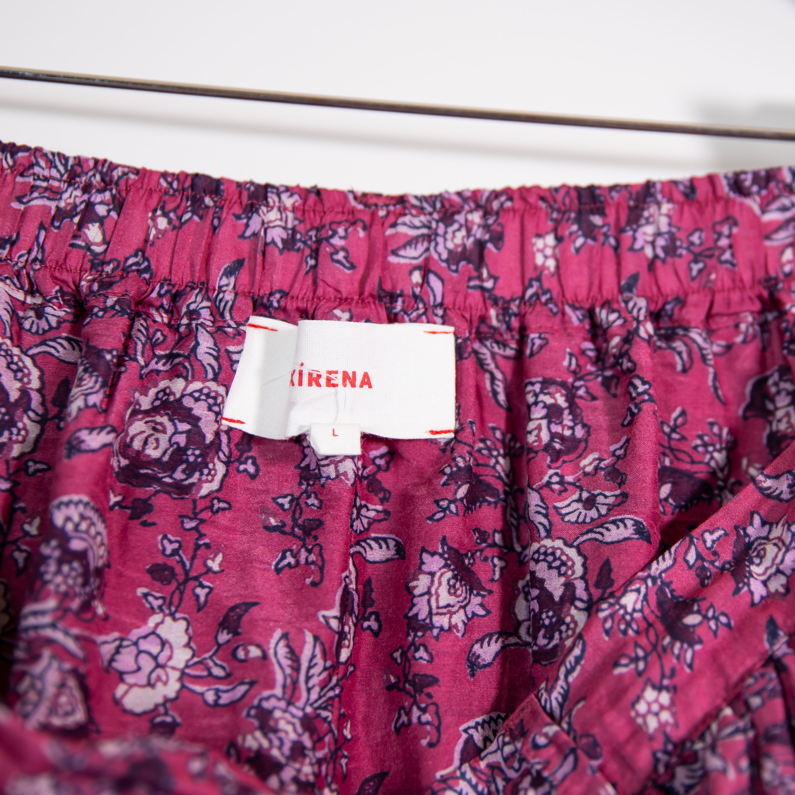 Xirena Iris Cotton Silk Tiered Boho Midi Skirt Wild Rose Print Pattern Purple L