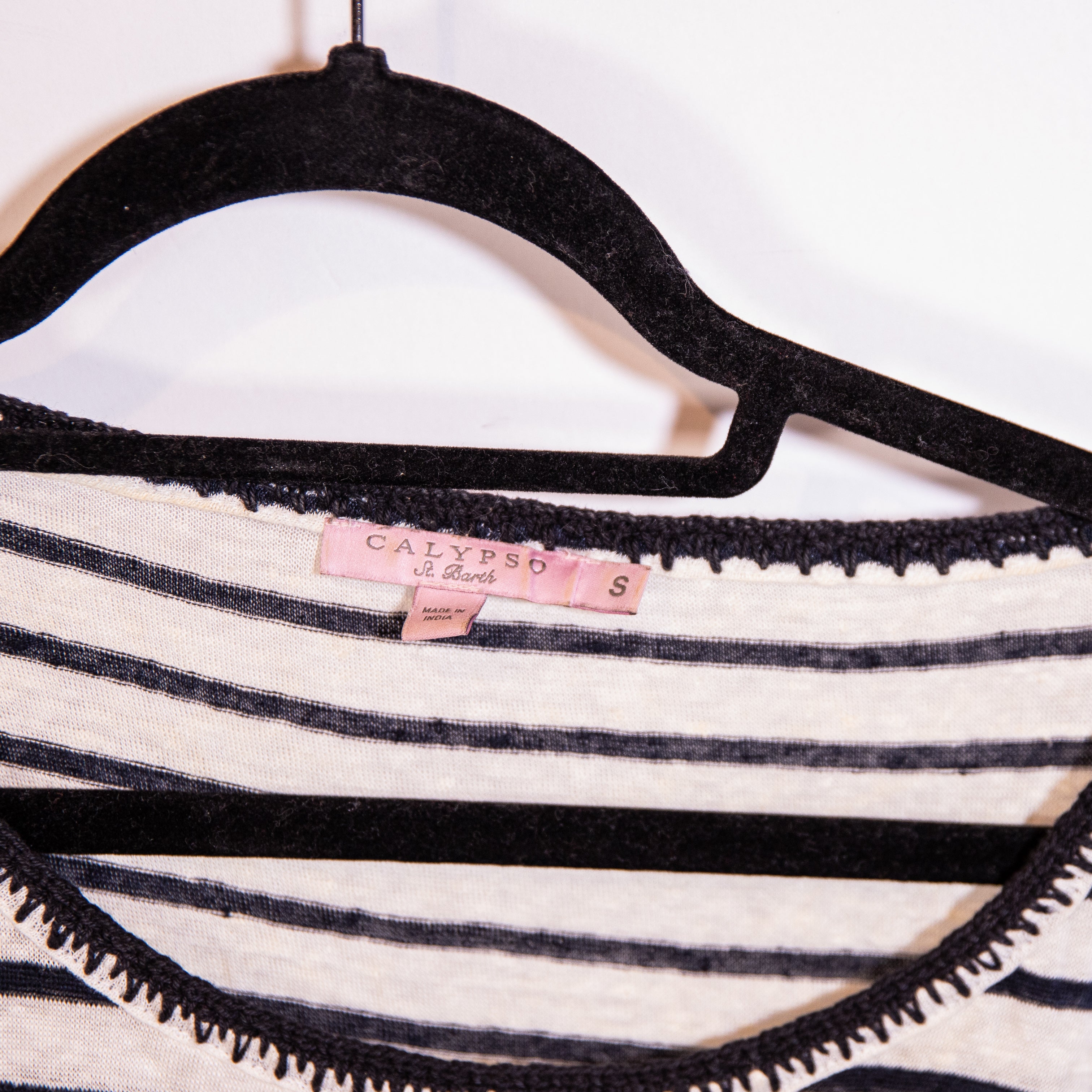 Calypso Linen Stitched Cold Shoulder Tassel Scoop Neck Tunic Blouse Shirt Stripe