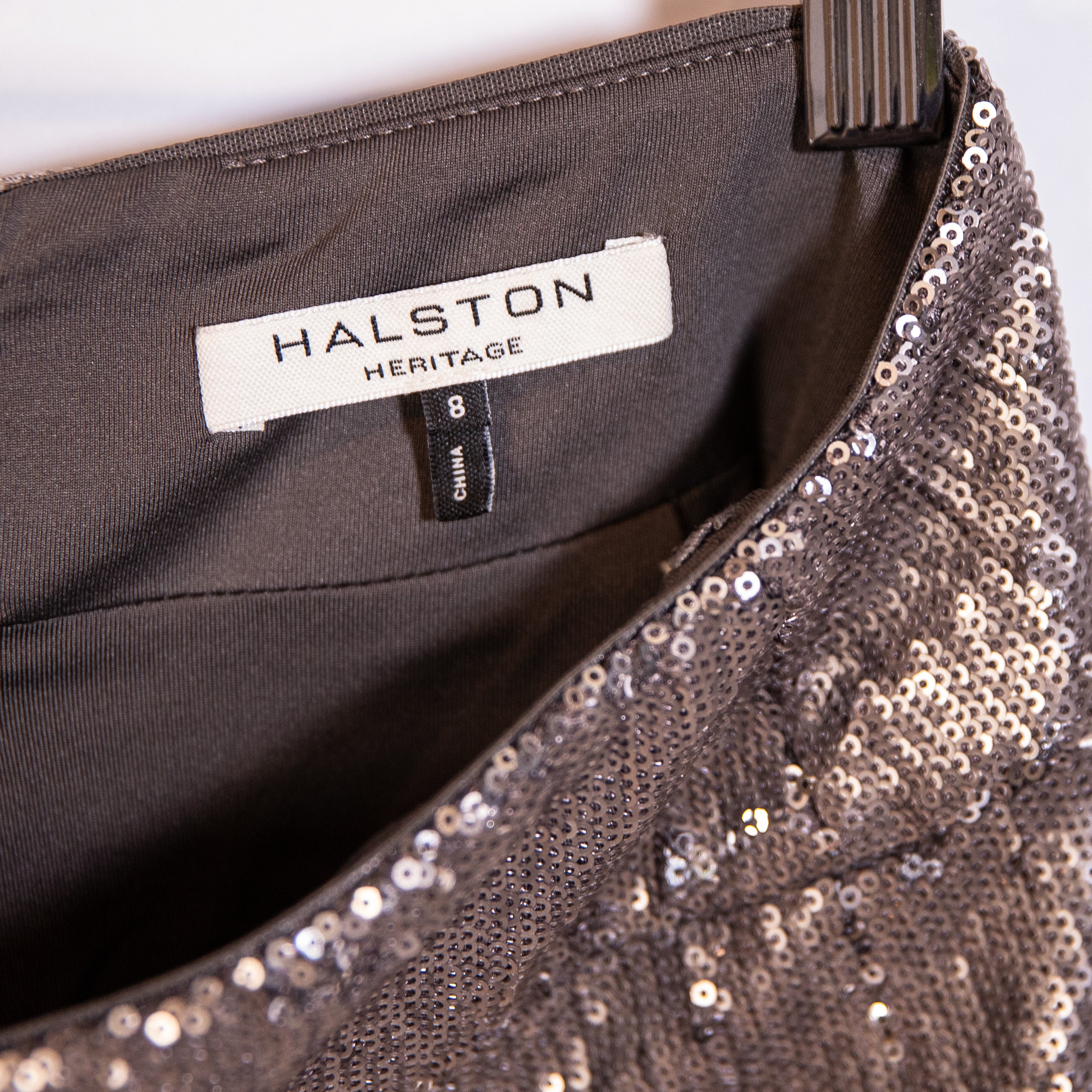 Halston Heritage Silver Sequin Sparkle Embellished Mini Party Cocktail Skirt 8