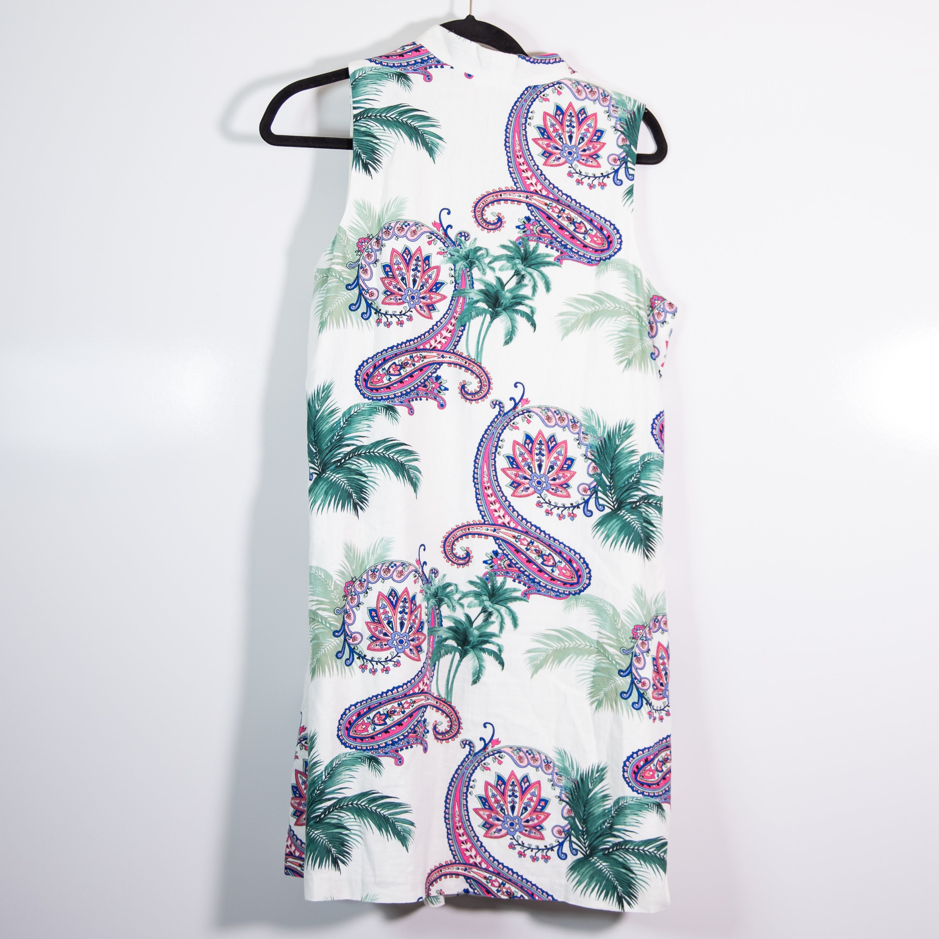 Tommy Bahama Linen Blend Cotton Lined Sleeveless V Neck Pullover Mini Dress M