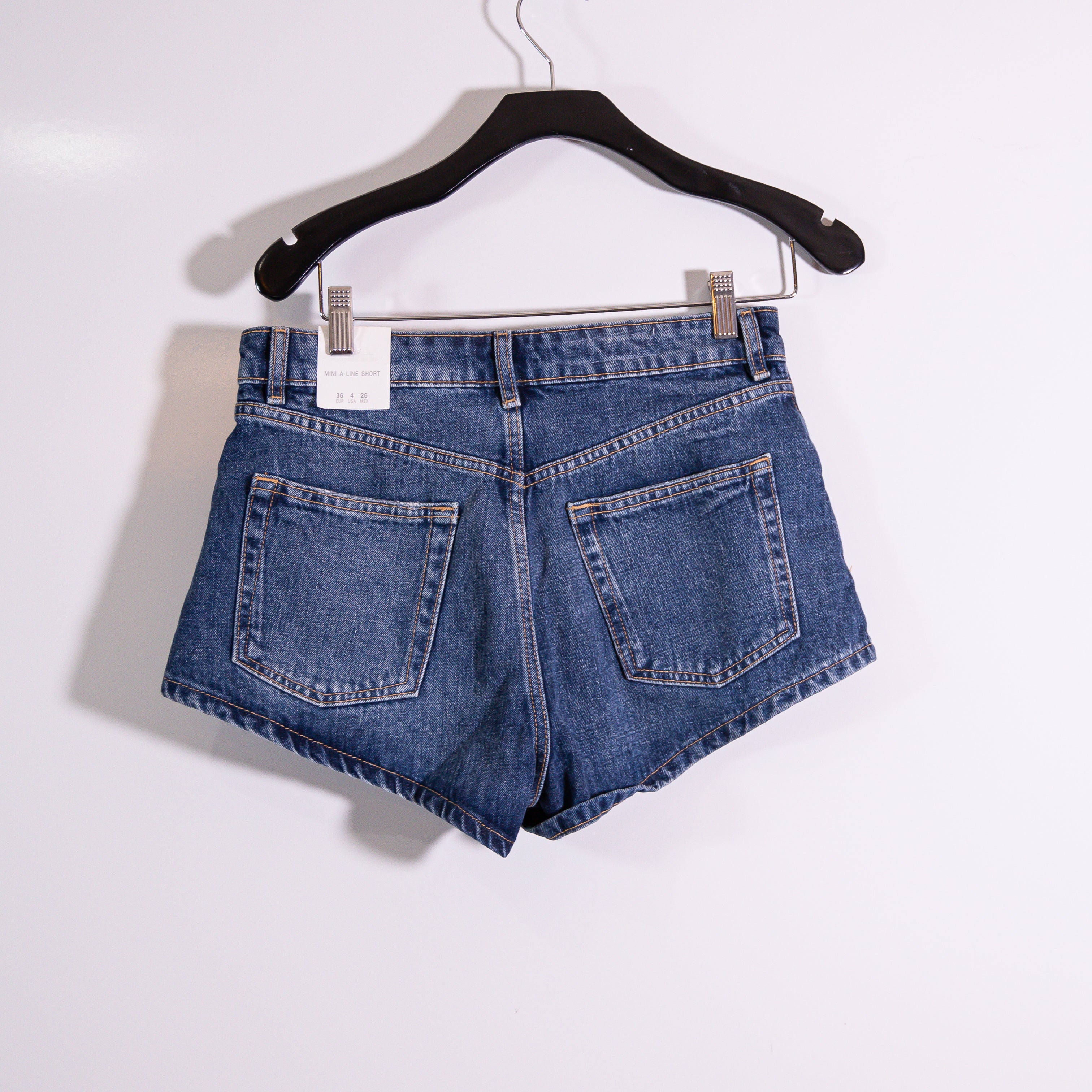 NEW Zara Cotton Mid Rise Mini A Line Denim Jean Shorts Blue 4