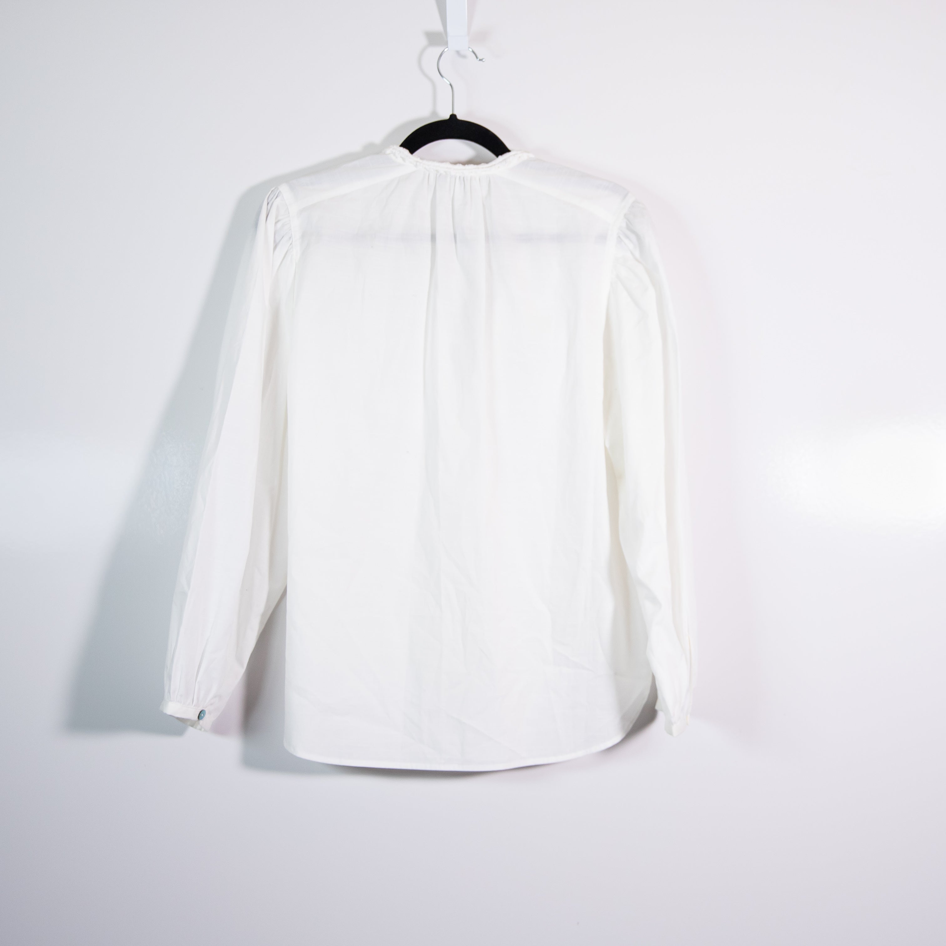 Vince Women's Braid Trim Cotton Poplin Button Front Long Sleeve Blouse Shirt Top