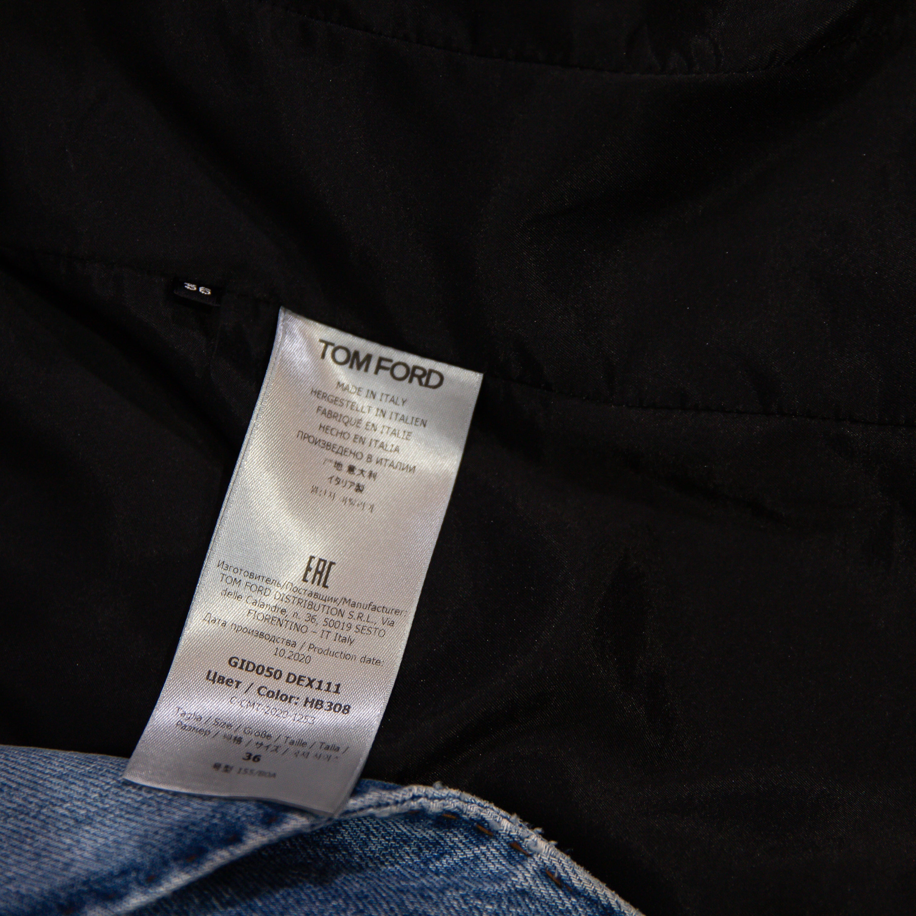 Tom Ford Women's Cotton Two Button Multi Pocket Denim Jean Blazer Jacket Blue 36