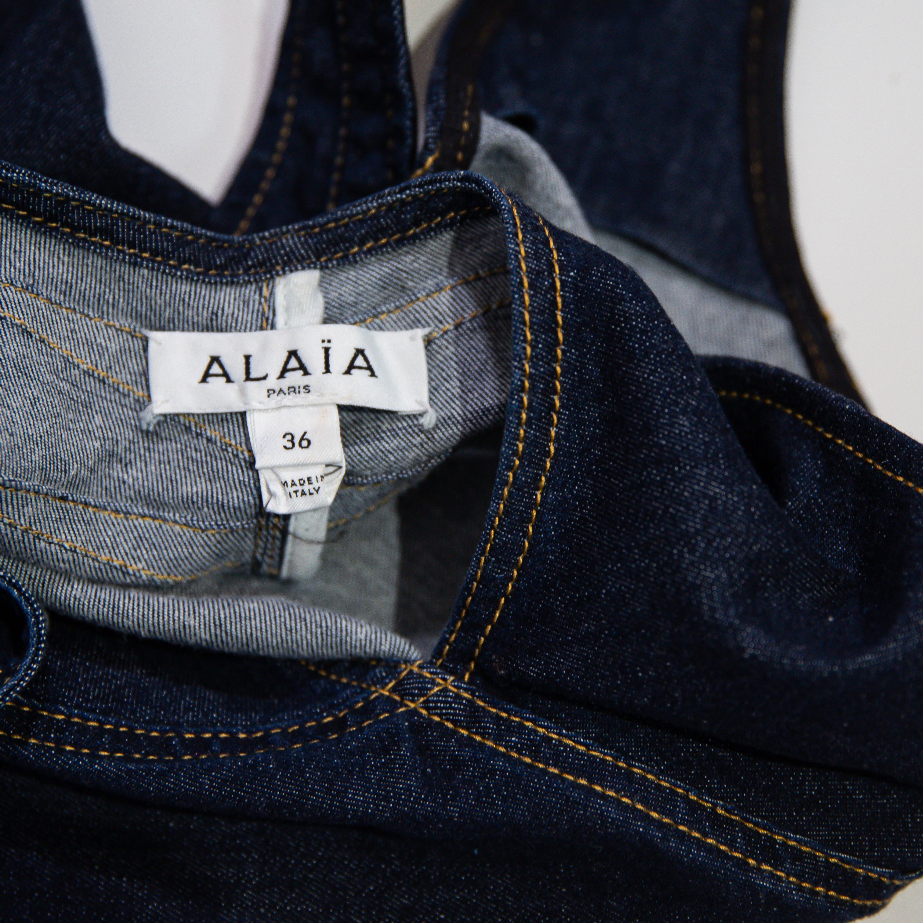 Alaia Cotton Stretch Denim Jean Crossback One Piece Tank Bodysuit Top Blue 36/0
