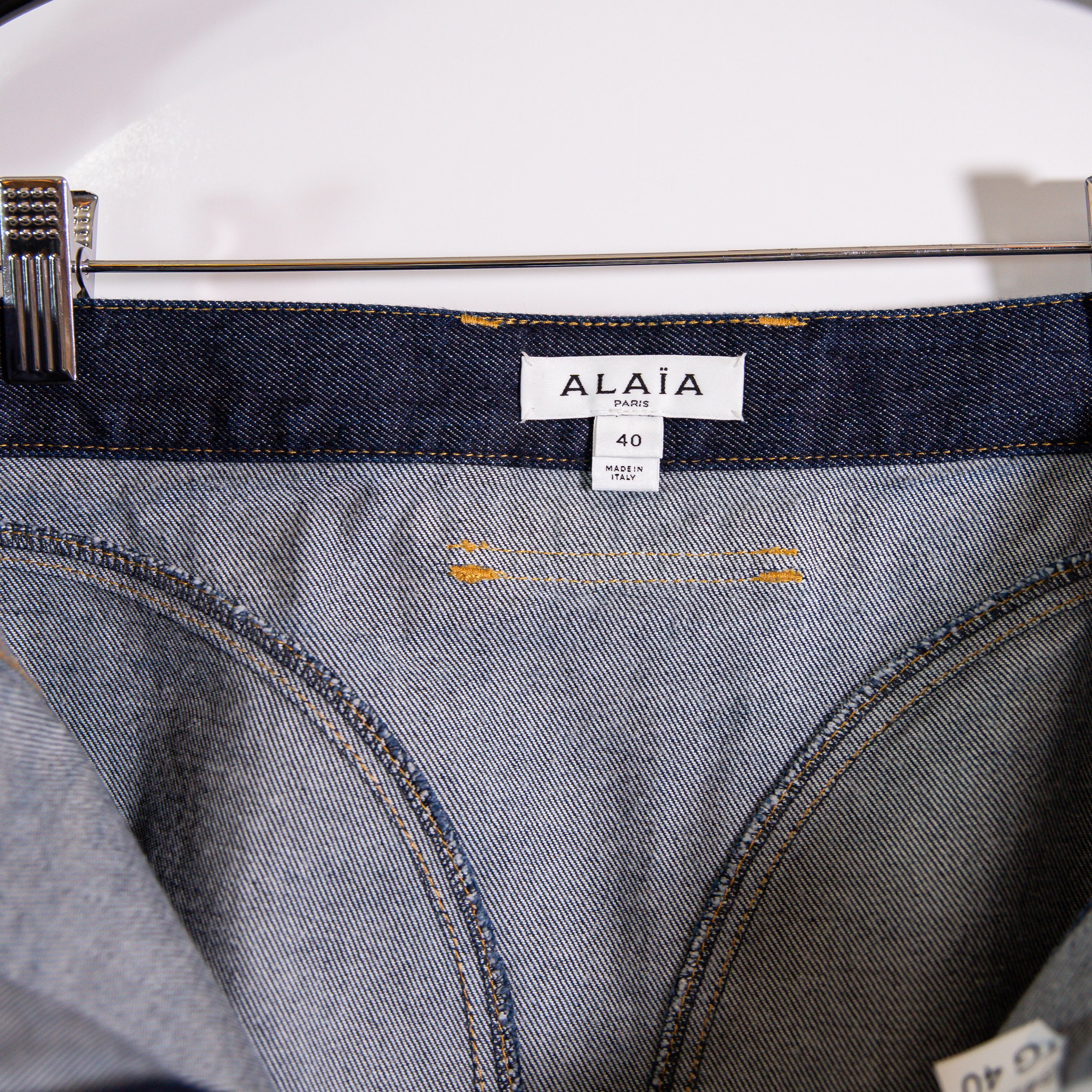 Alaia Cotton High Waist Straight Pencil Denim Jean Skirt Bleu 40 / Small