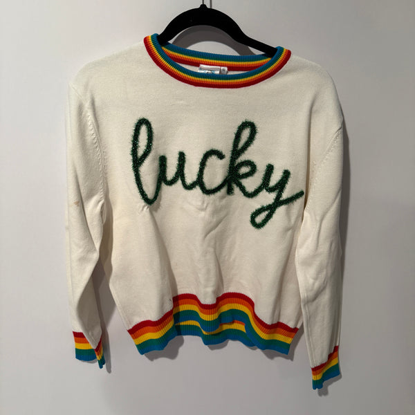 Queen Of Sparkles Lucky Charm Rainbow St. Patricks Day Metallic Sparkle Sweater