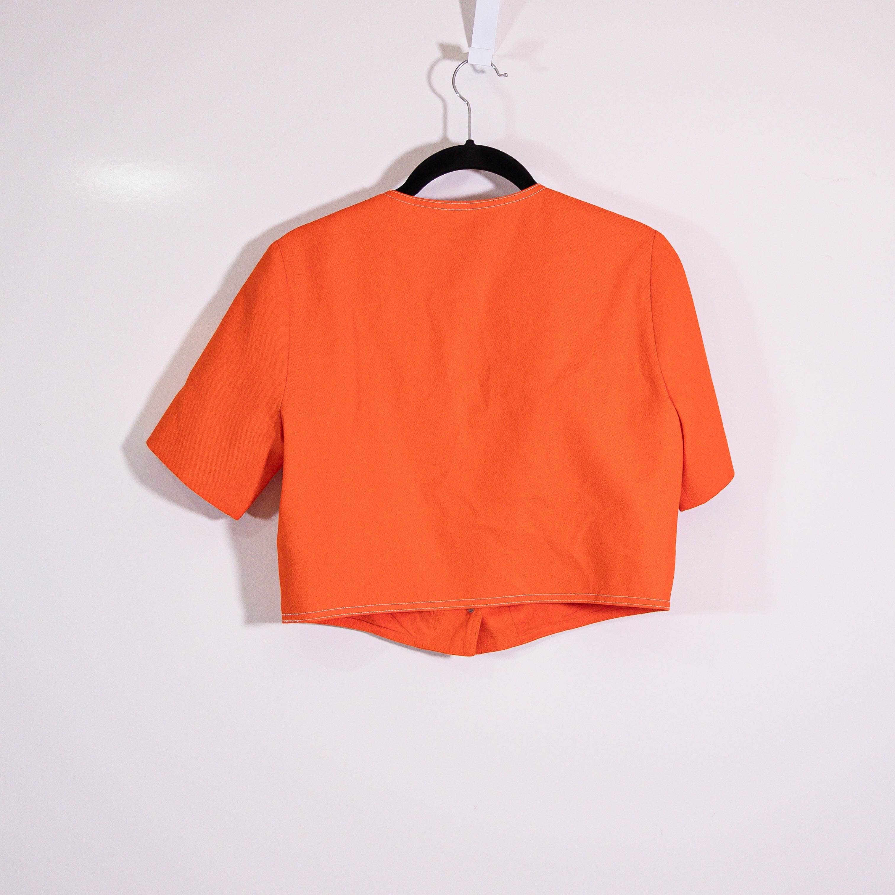 Sandro Crop Top With Cutaway Design Crew Neck Short Sleeve Structured Orange S