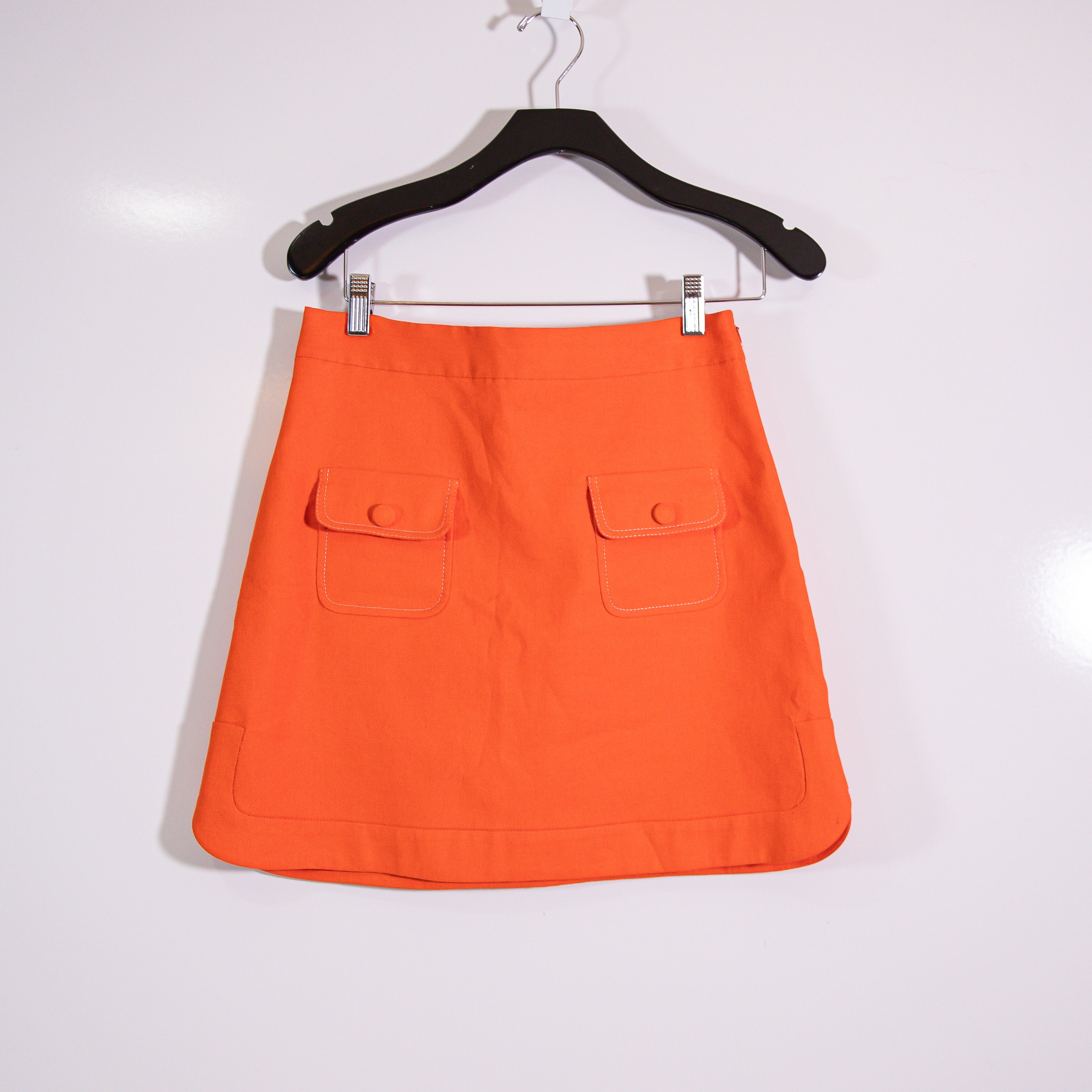 Sandro Women's Linen Button Front Pockets A Line Mini Skirt Orange Small