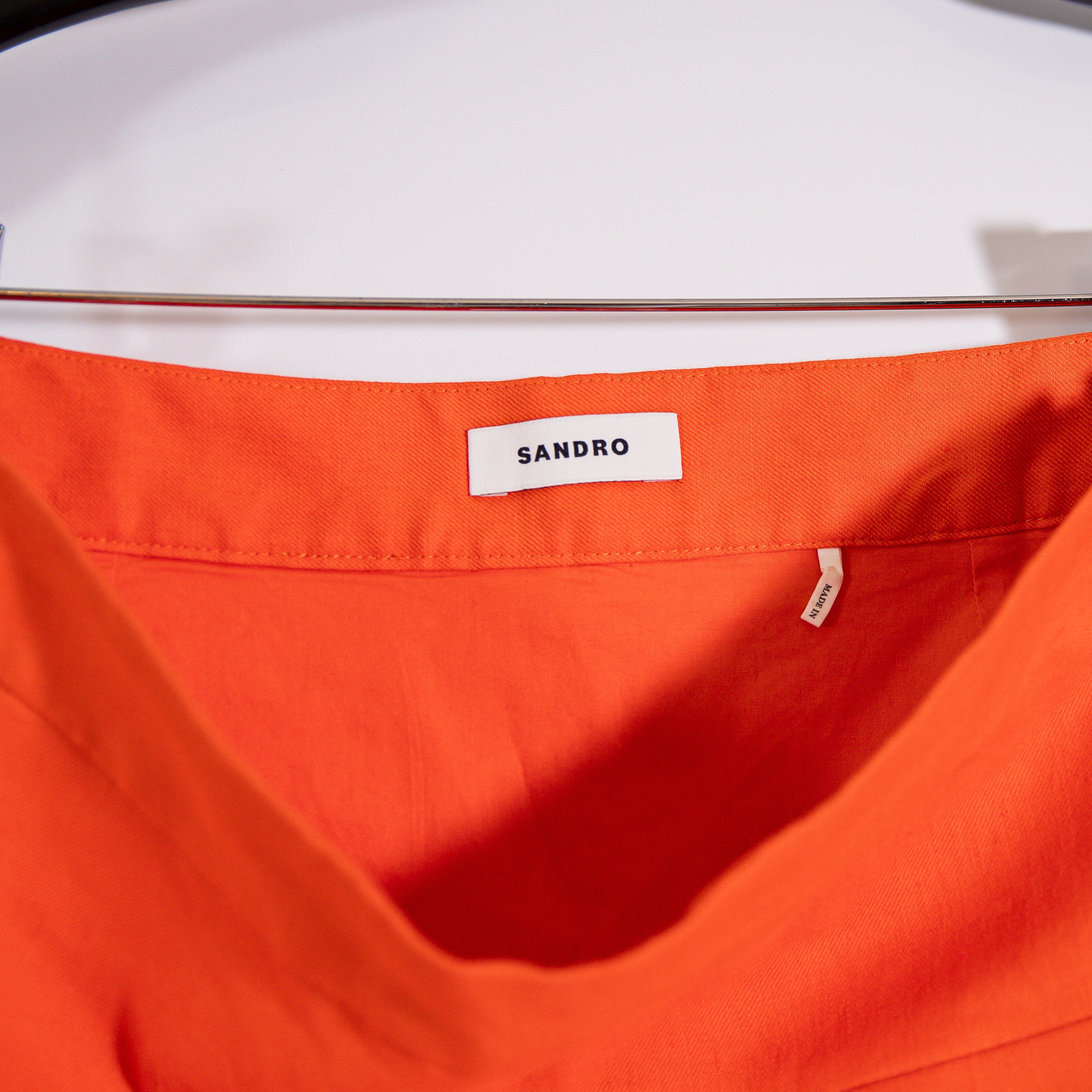 Sandro Women's Linen Button Front Pockets A Line Mini Skirt Orange Small