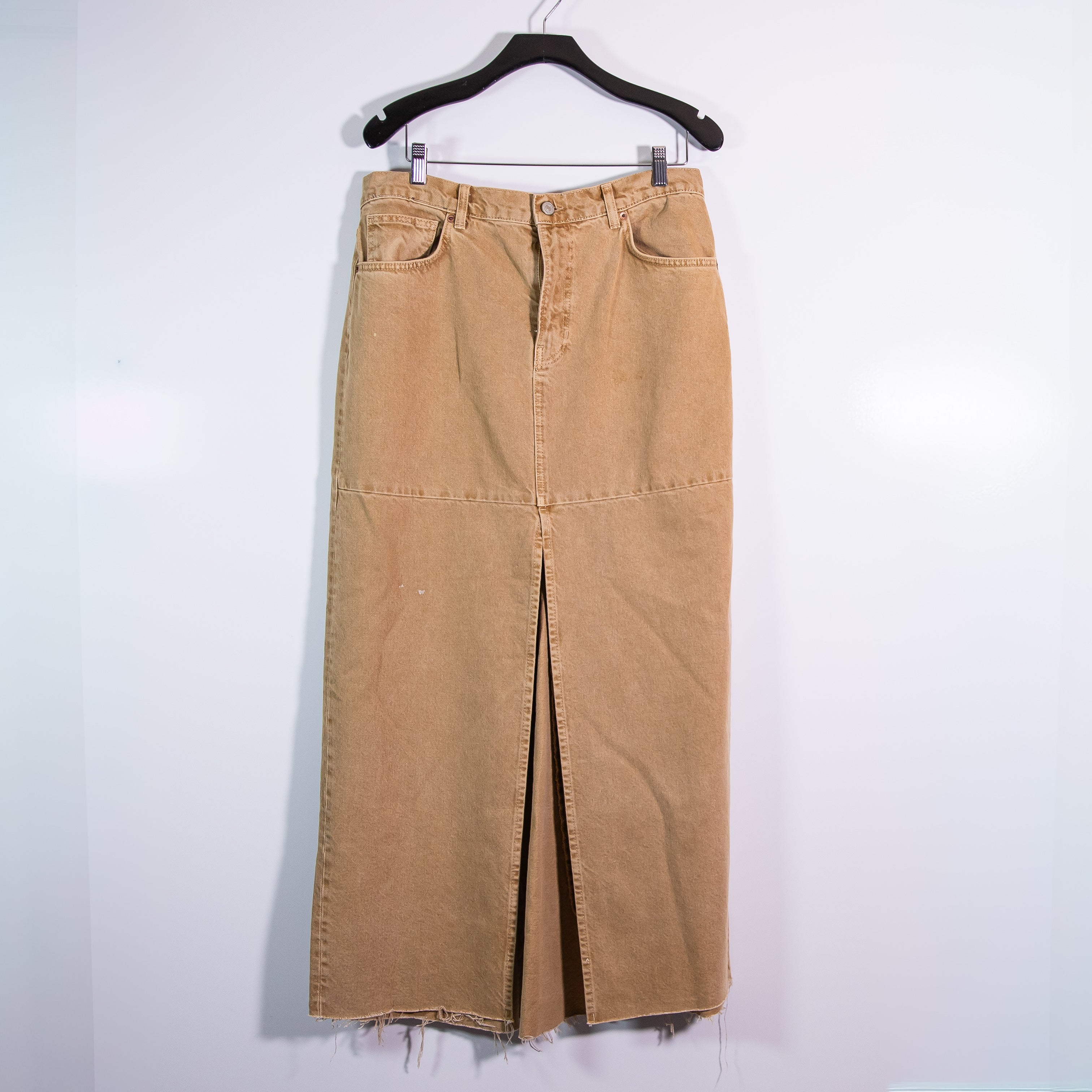 Reformation Tazz Cotton Straight Line High Slit Denim Jean Maxi Skirt Beige 30&nbsp;