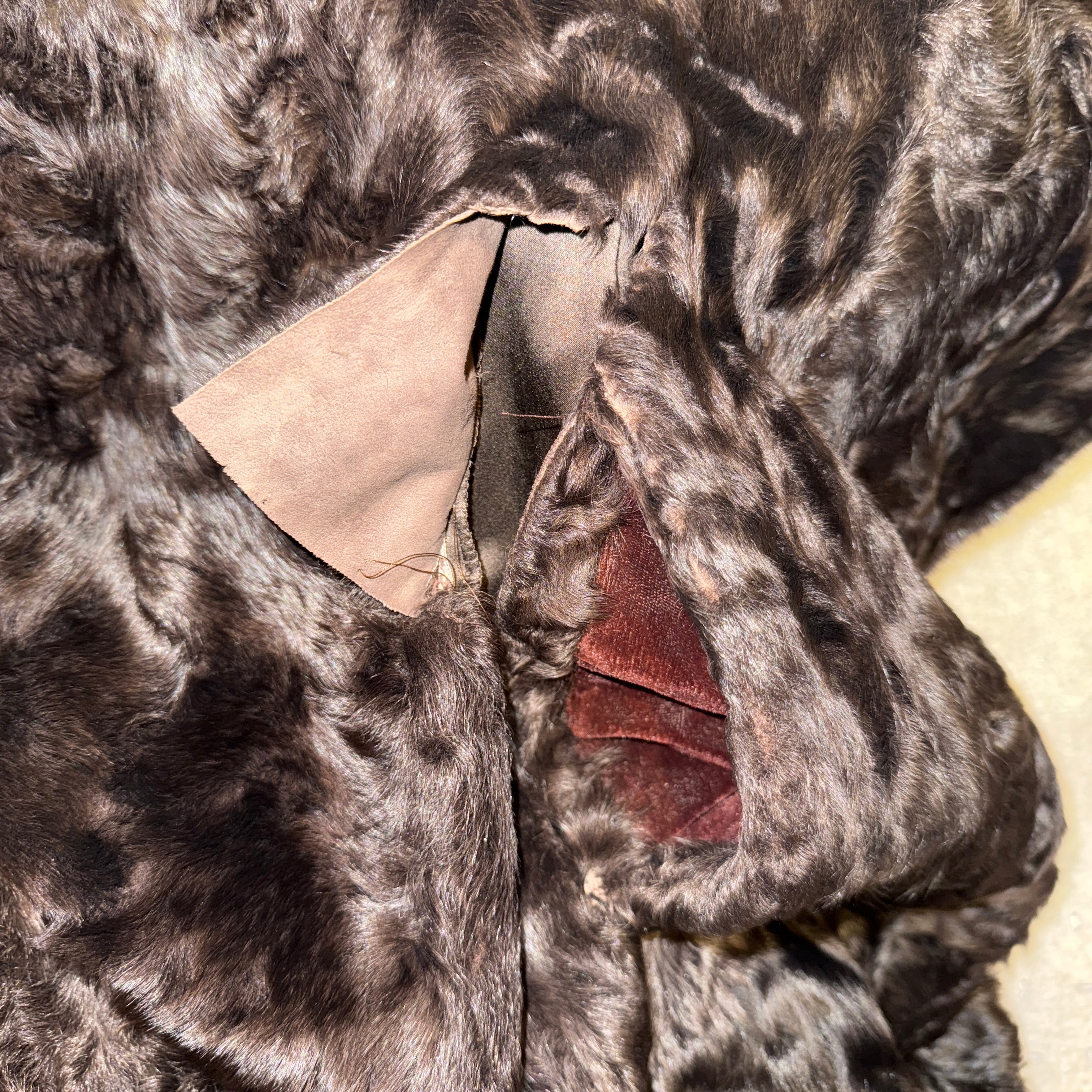 Neiman Marcus Genuine Lamb Fur Mink Trim Collar Mid Length Coat Jacket Brown 8