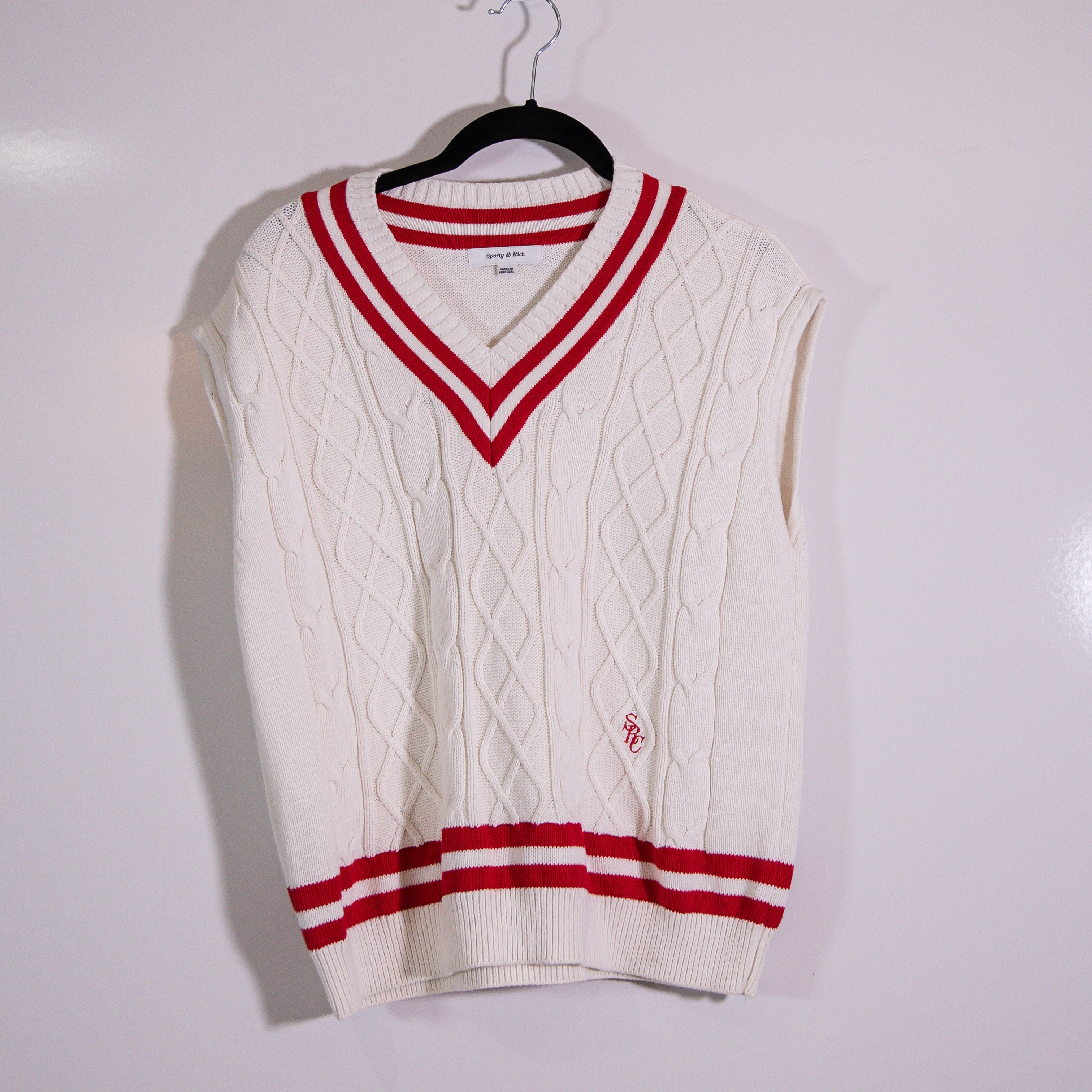 Sporty &amp; Rich SRC Cotton Cable Knit Sleeveless V Neck Pullover Sweater Vest XS