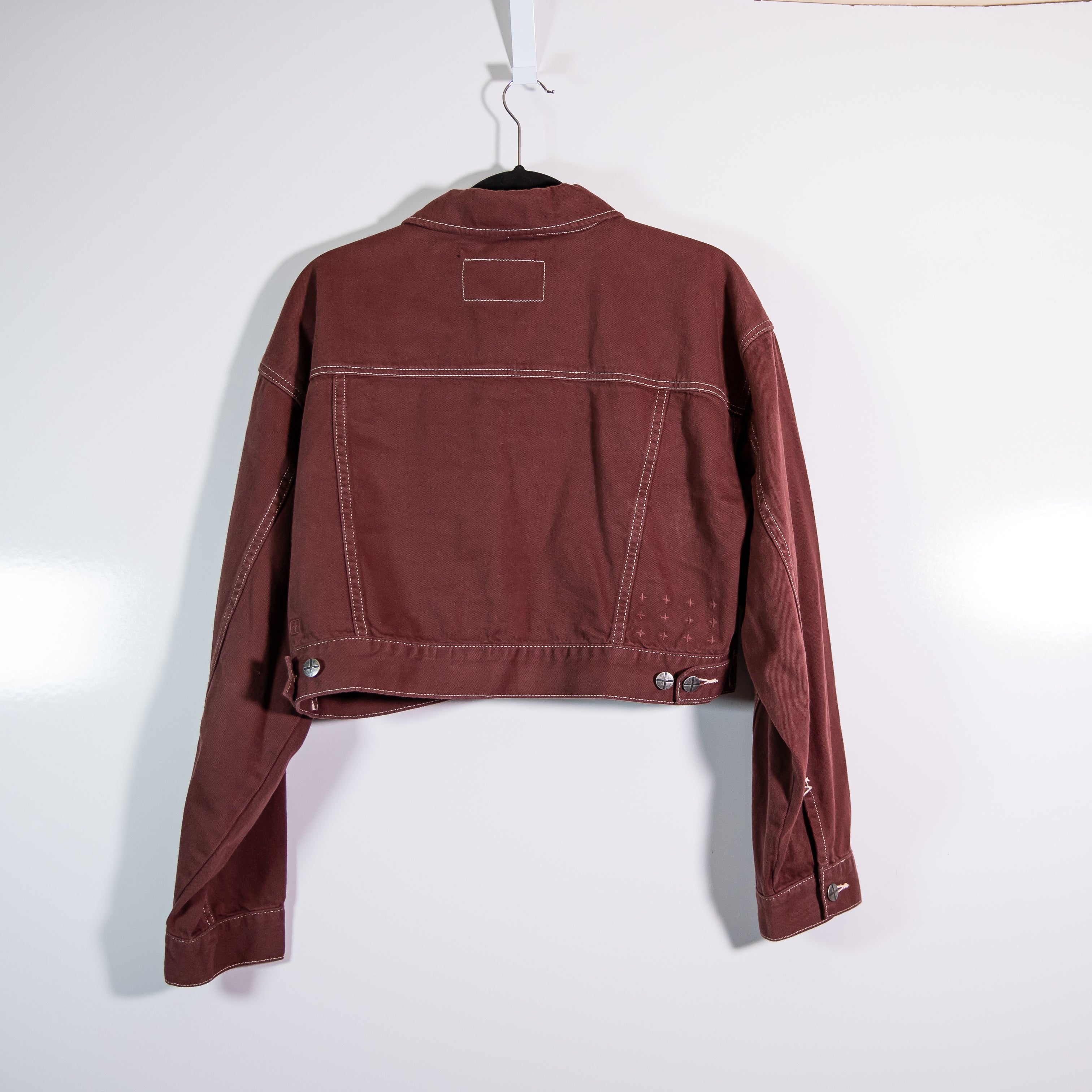 Ksubi Kommand Cotton Cropped Button Front Collared Jacket Andorra Burgandy Large