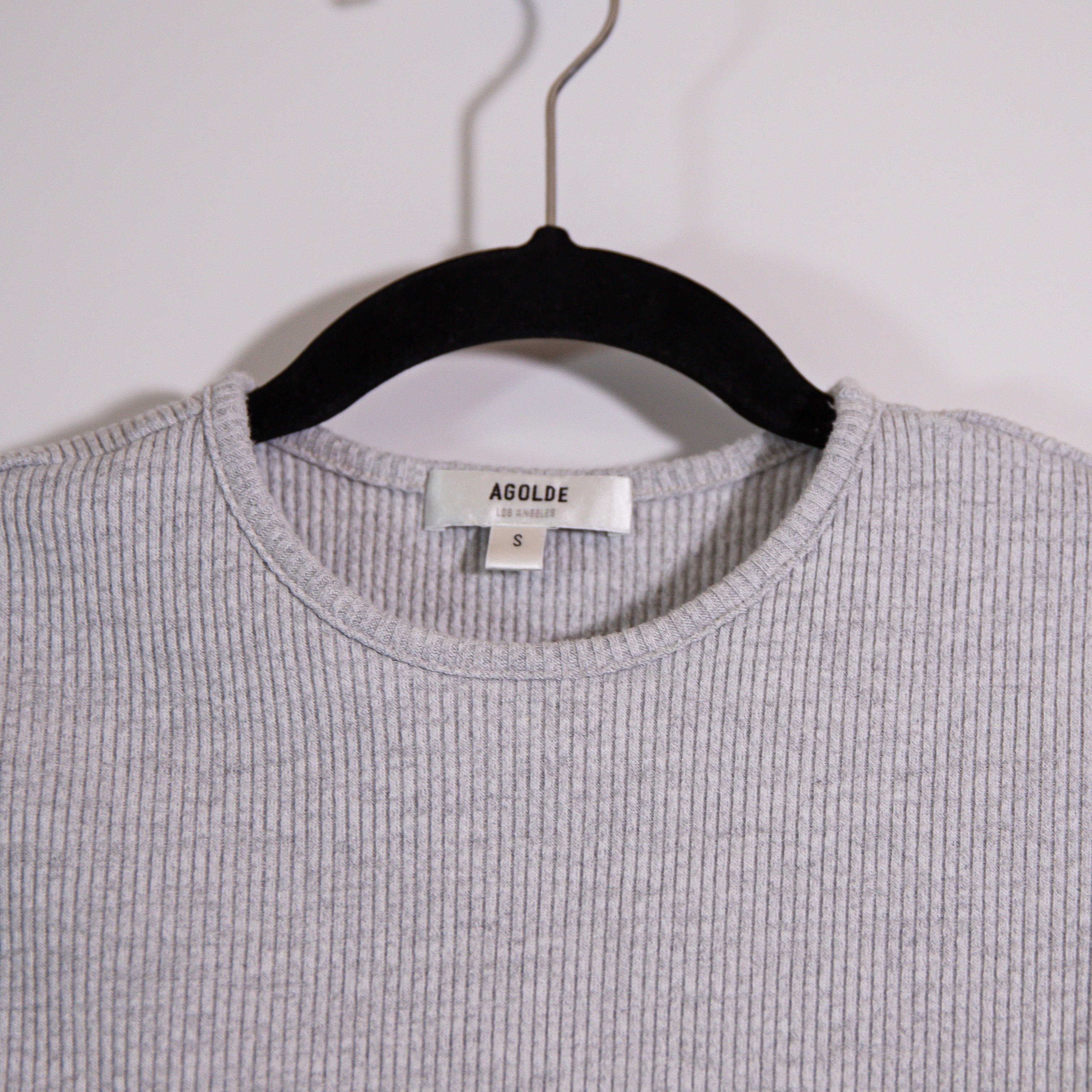 Agolde Women's Binx Crew Neck Sleeveless Ribbed Knit Tank Top Gray Small