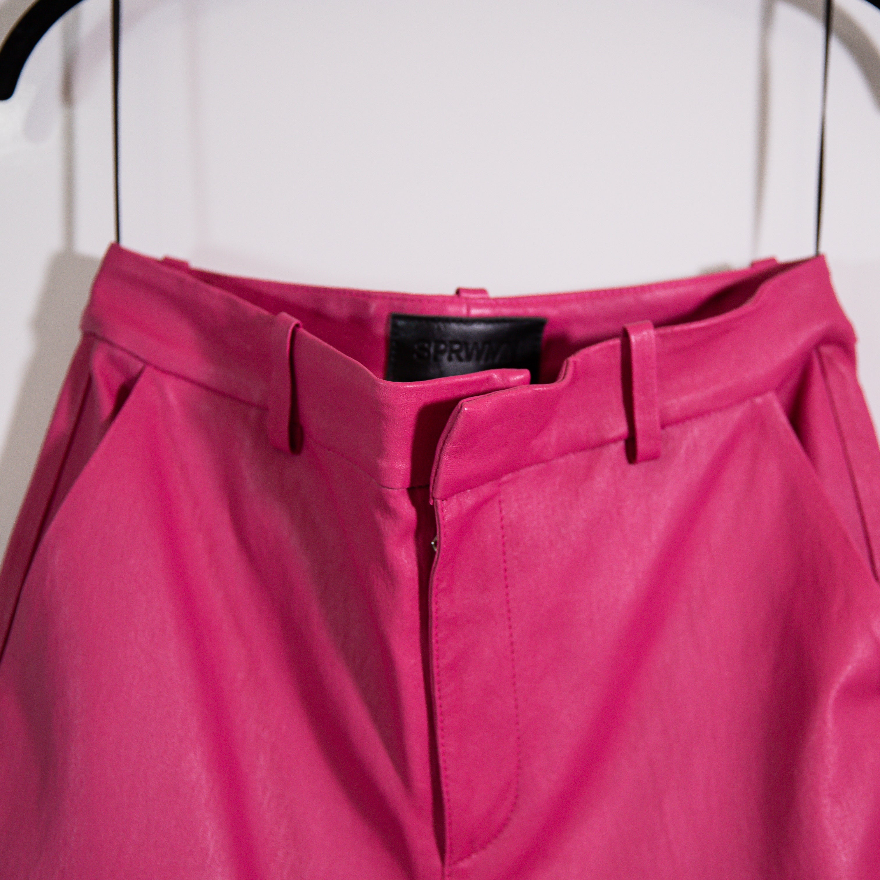 NEW SPRWMN Cropped Baggy Low Rise Trousers Genuine Leather Pants Hot Pink Small