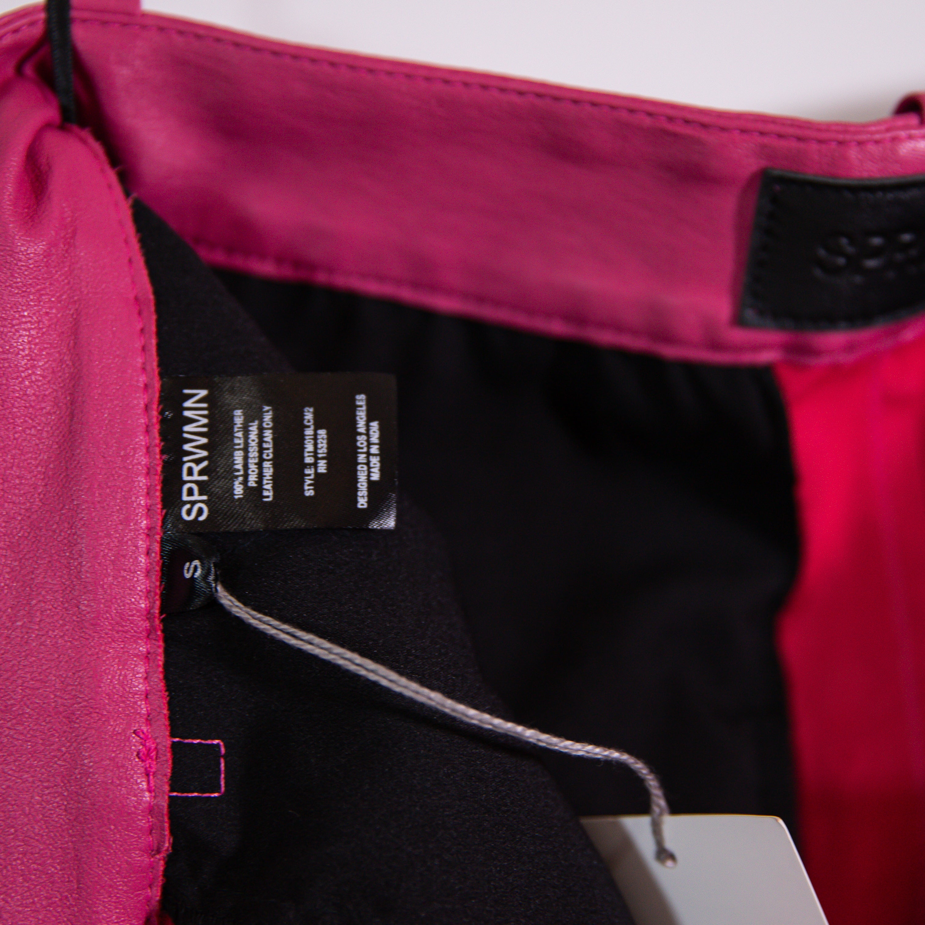 NEW SPRWMN Cropped Baggy Low Rise Trousers Genuine Leather Pants Hot Pink Small