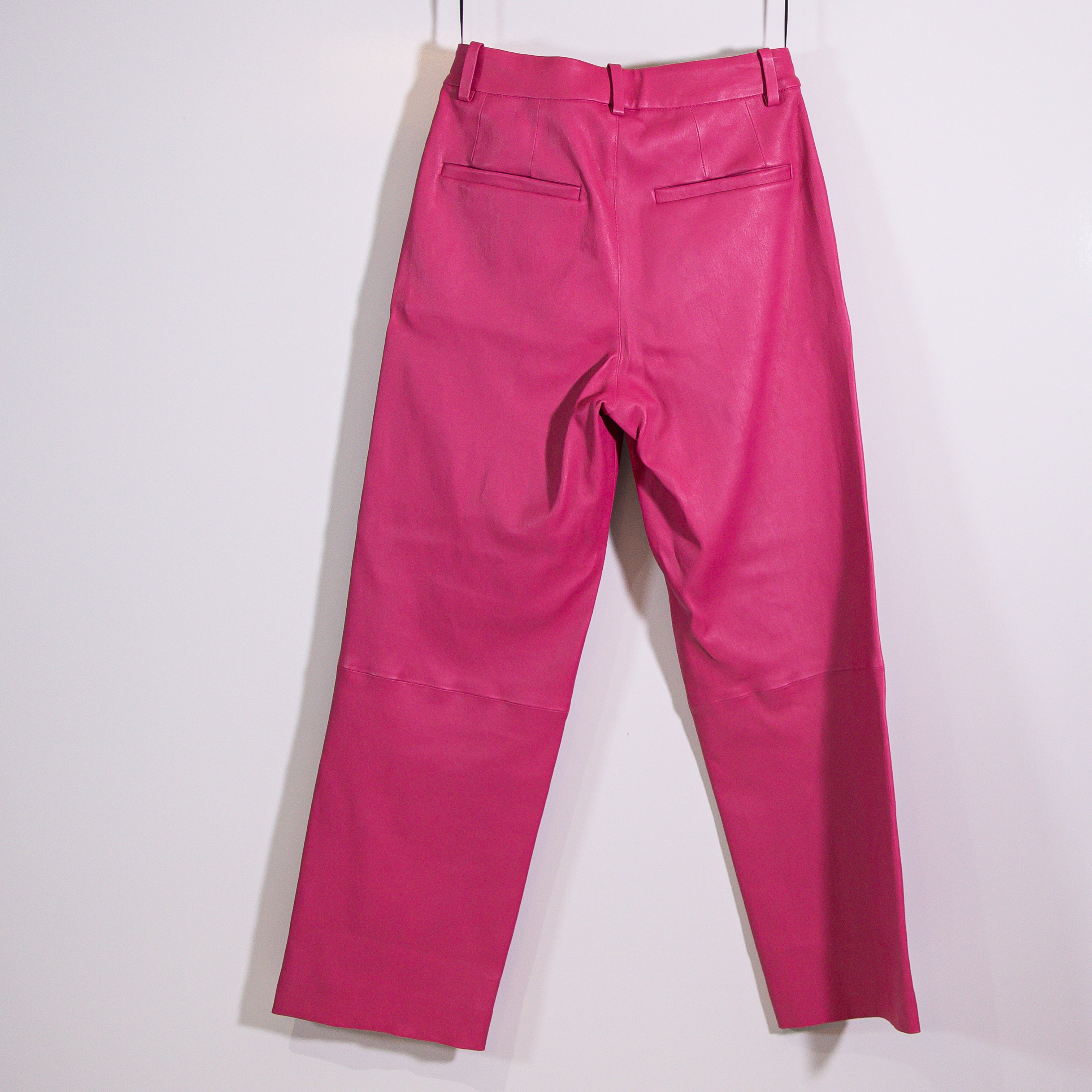 NEW SPRWMN Cropped Baggy Low Rise Trousers Genuine Leather Pants Hot Pink Small