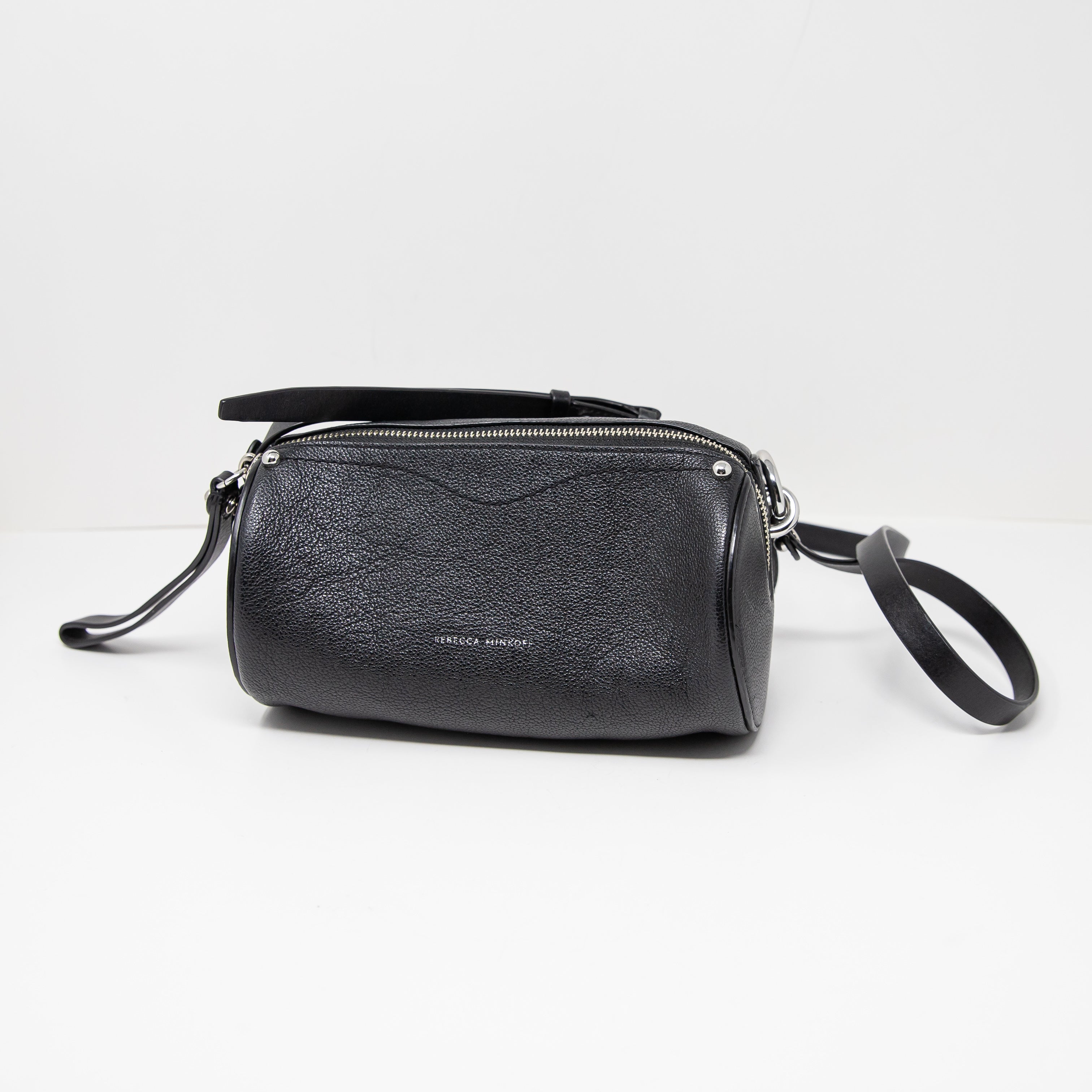 Rebecca Minkoff Barrel Circular Long Genuine Leather Crossbody Purse Bag Black