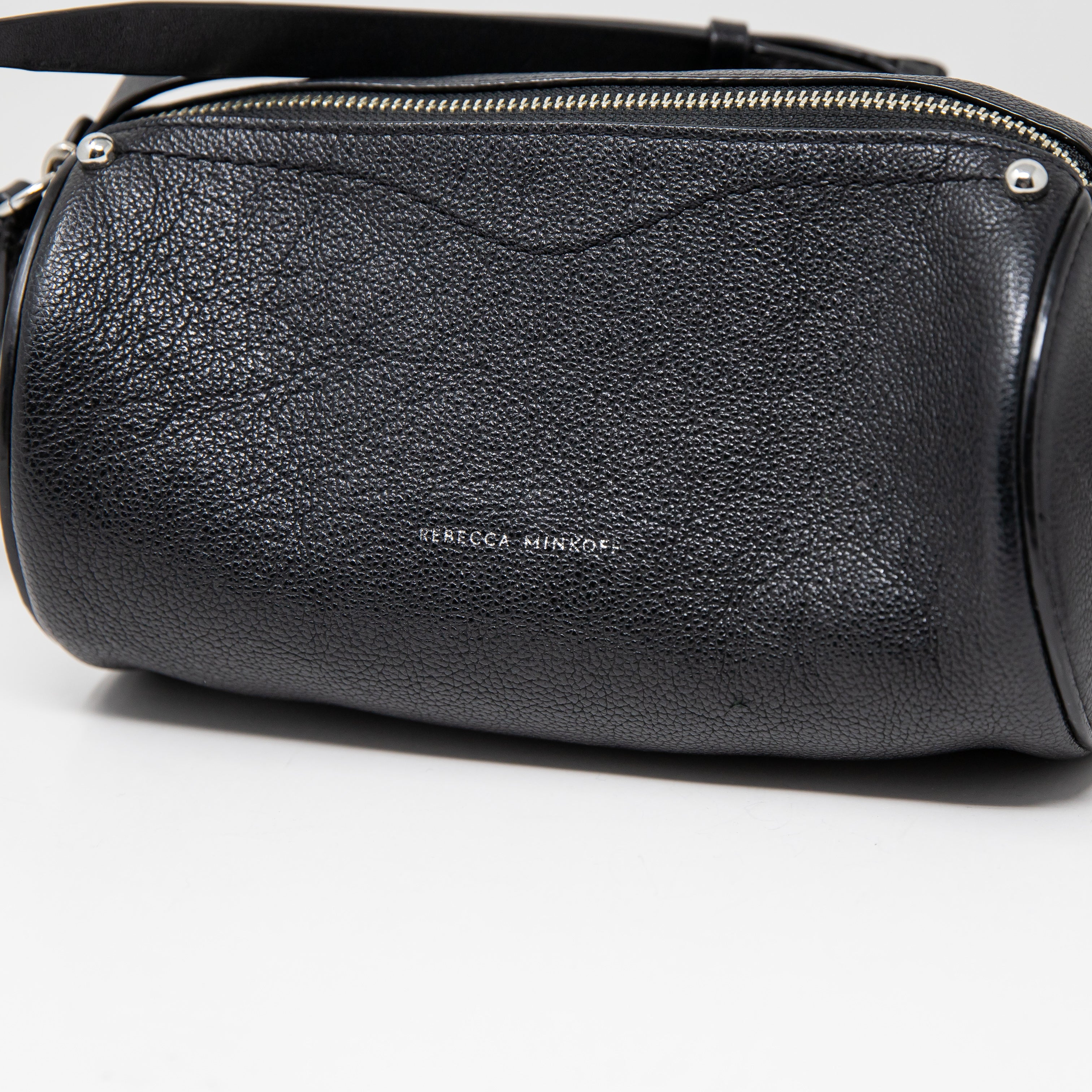 Rebecca Minkoff Barrel Circular Long Genuine Leather Crossbody Purse Bag Black