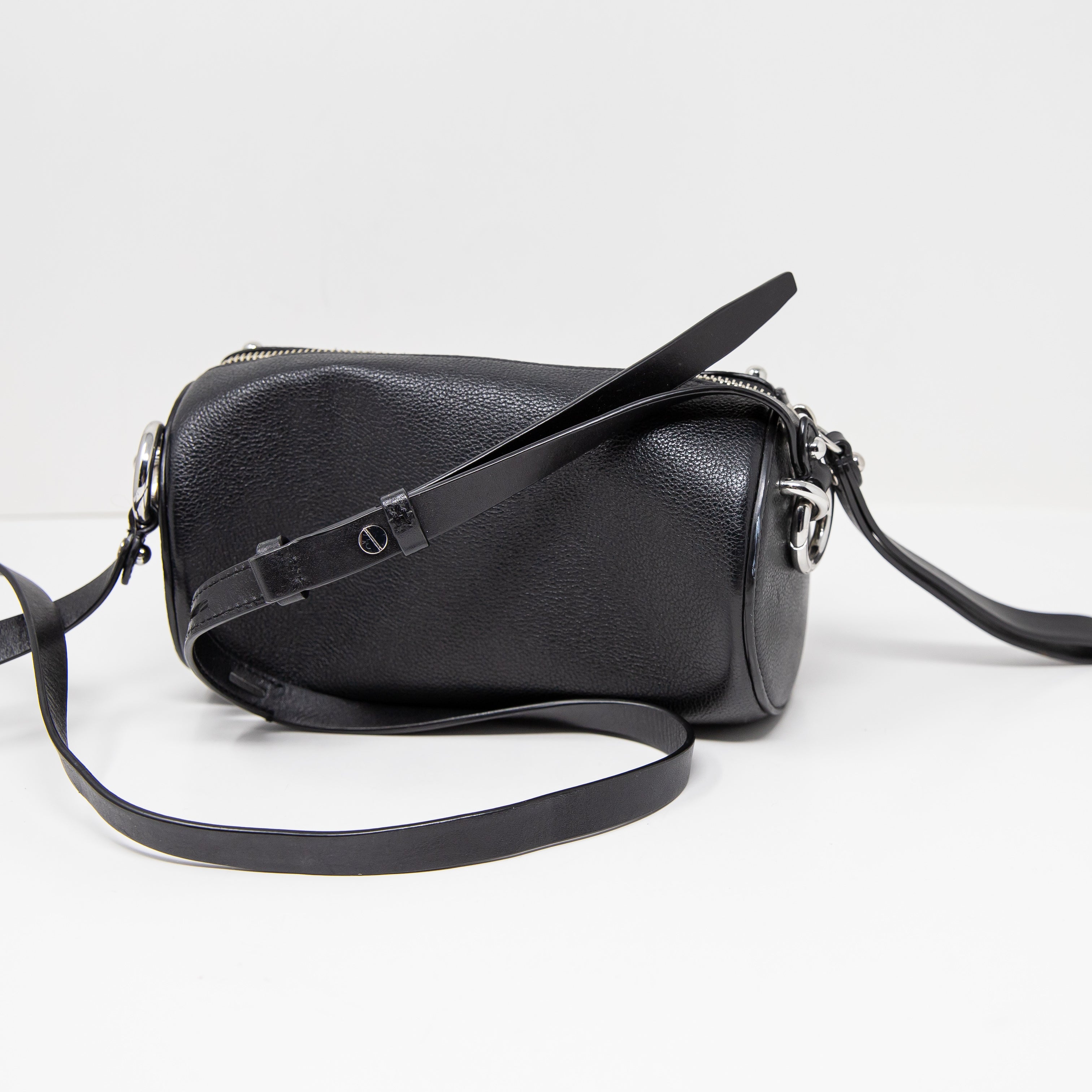 Rebecca Minkoff Barrel Circular Long Genuine Leather Crossbody Purse Bag Black