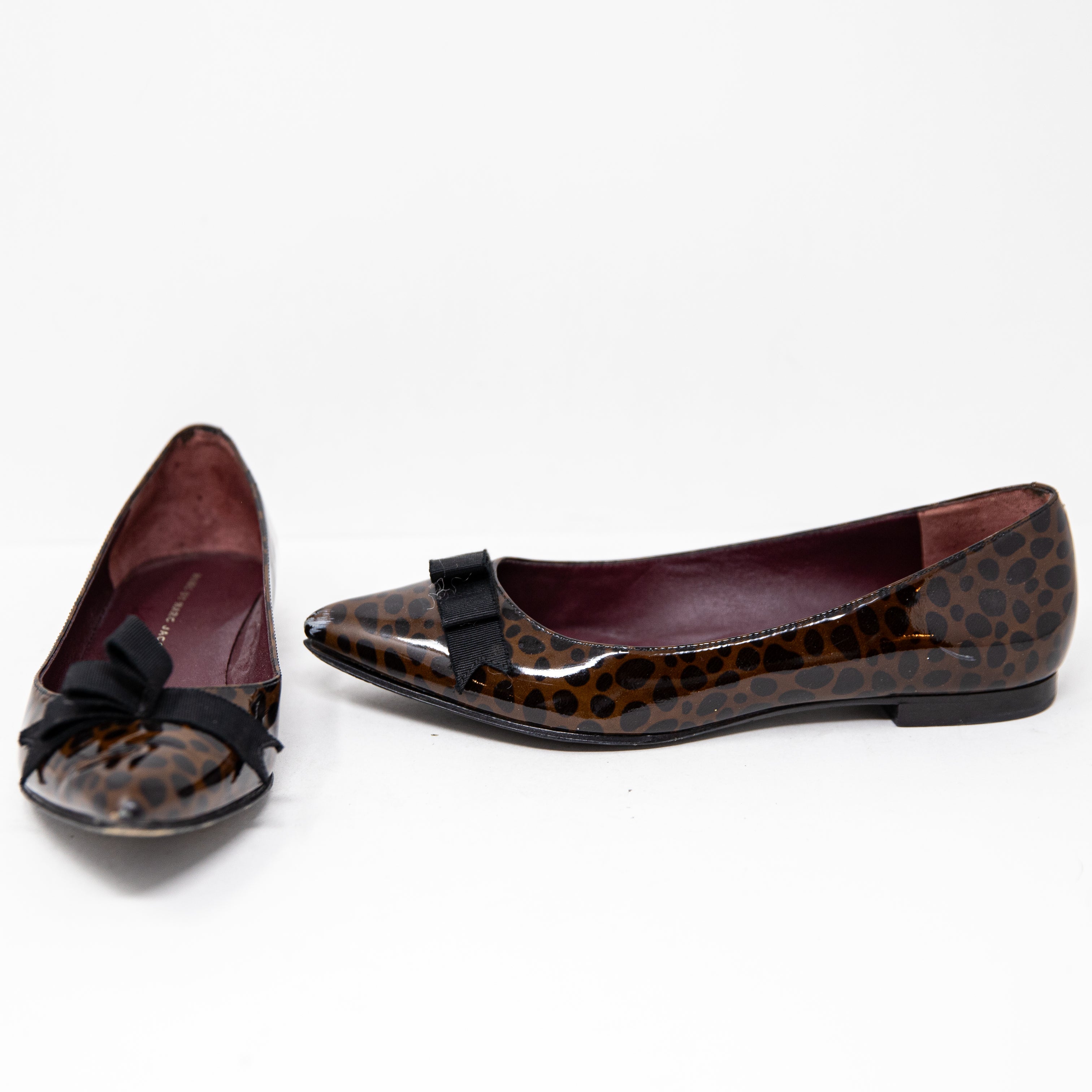 Marc By Marc Jacobs Patent Leather Spotted Animal Print Pointed Toe Ballet Flats