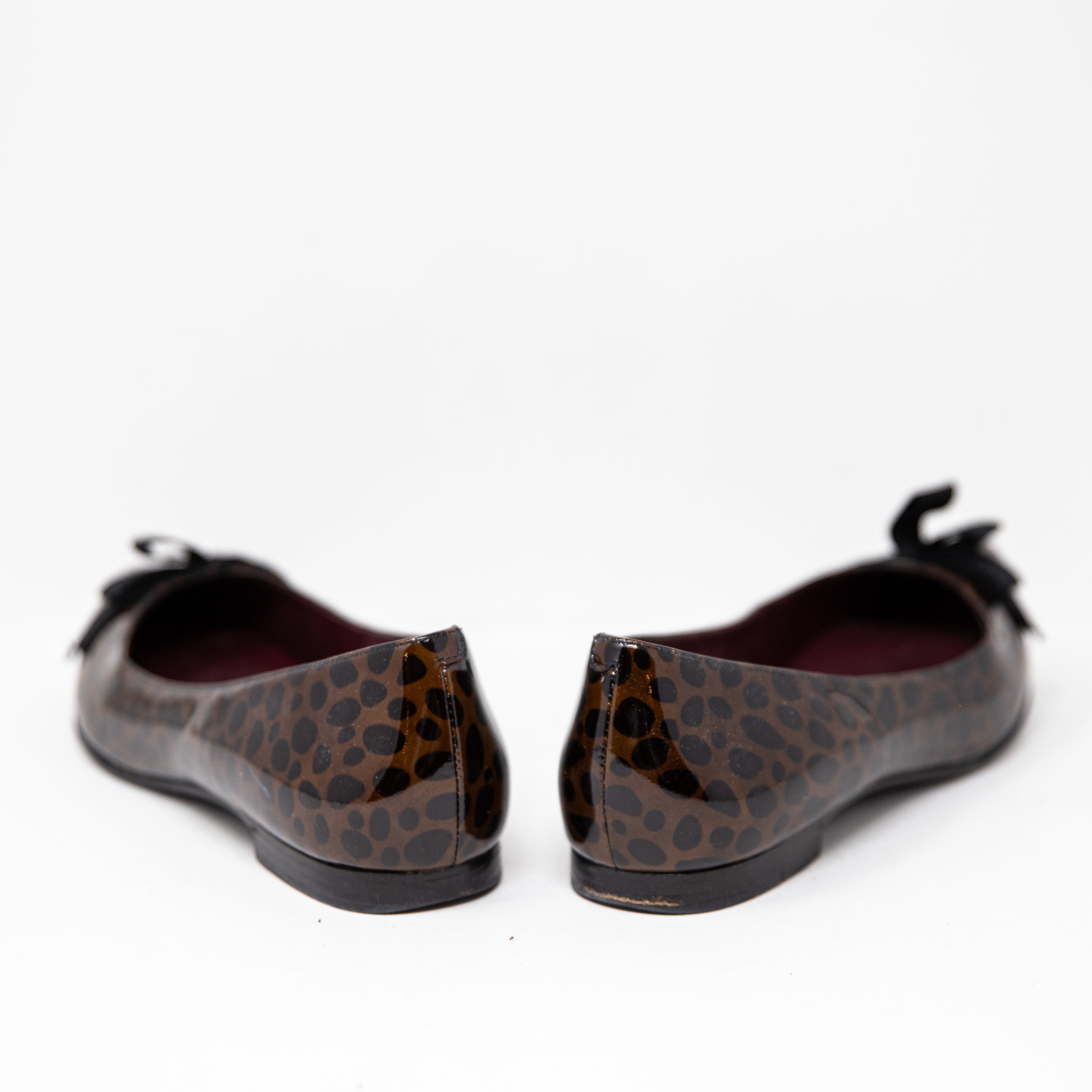 Marc By Marc Jacobs Patent Leather Spotted Animal Print Pointed Toe Ballet Flats