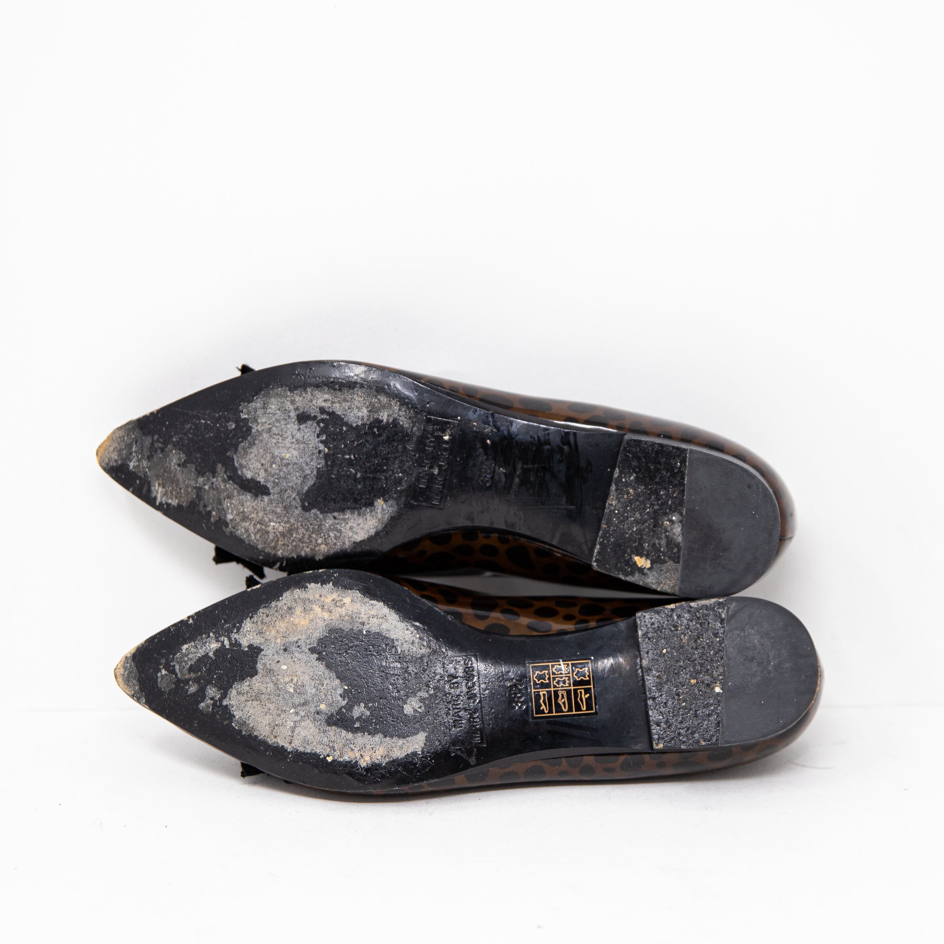Marc By Marc Jacobs Patent Leather Spotted Animal Print Pointed Toe Ballet Flats