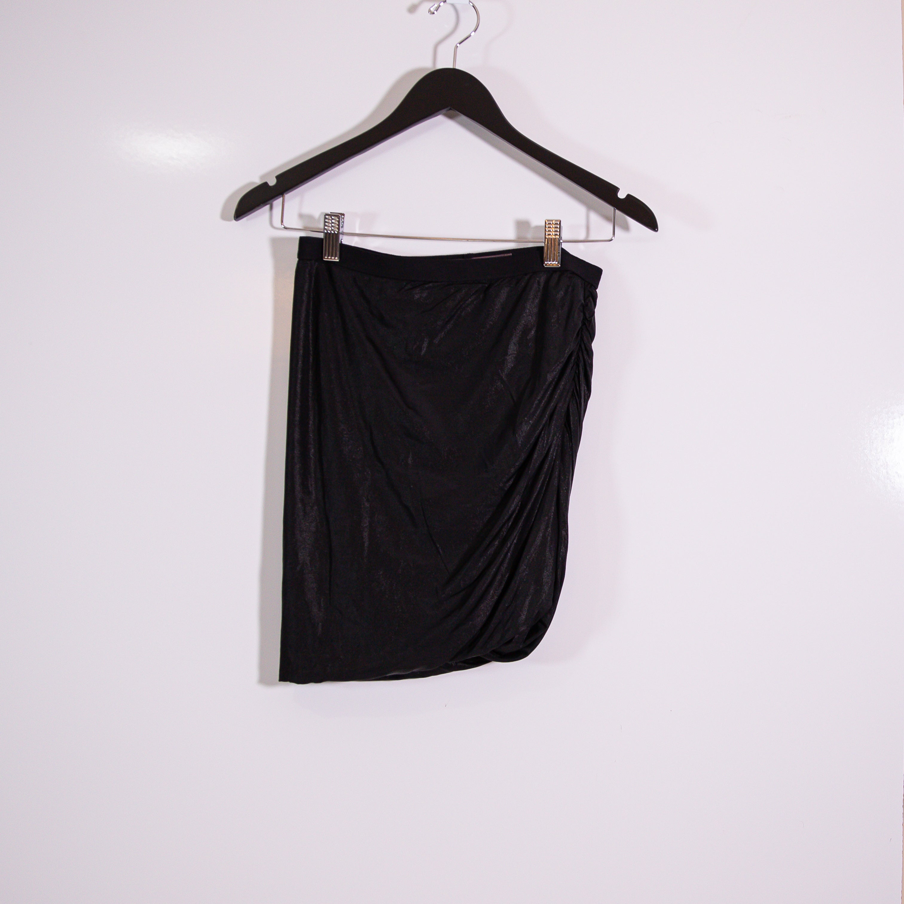 Rick Owens Lilies Draped Ruched Stretch Knit Black Metallic Mini Skirt 6