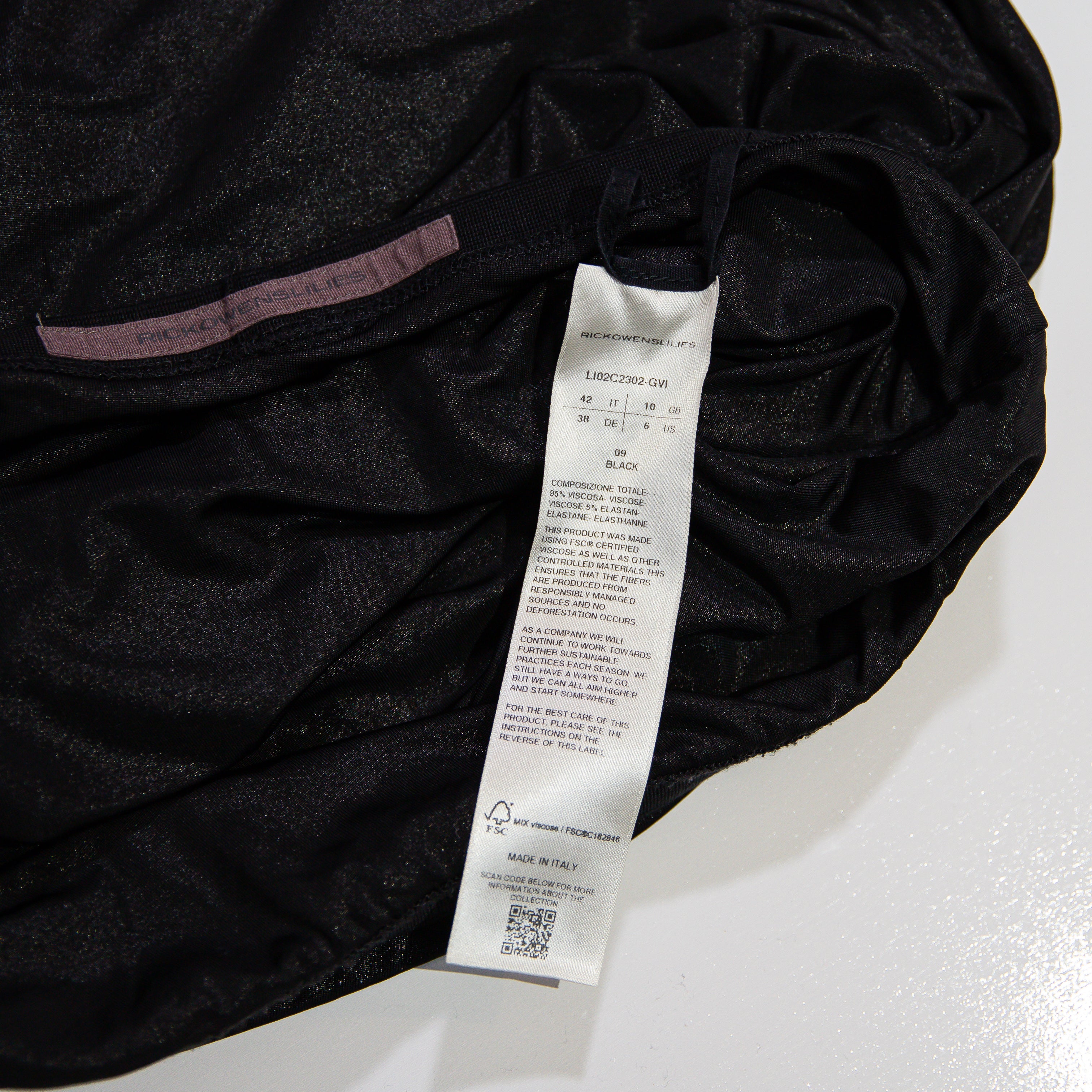 Rick Owens Lilies Draped Ruched Stretch Knit Black Metallic Mini Skirt 6