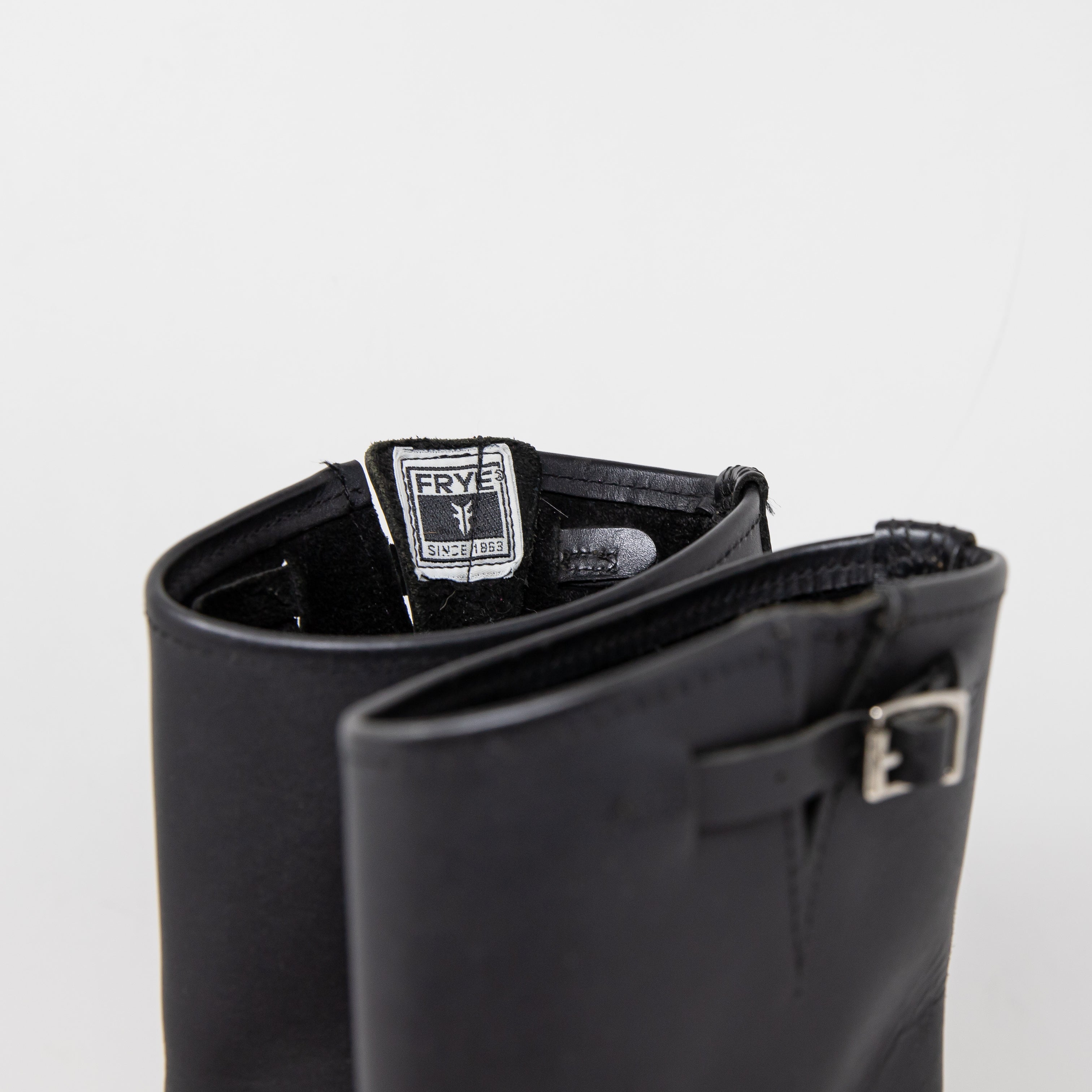 Frye Women's Engineer Pull On Block Heel Genuine Leather Moto Boots Shoes Black