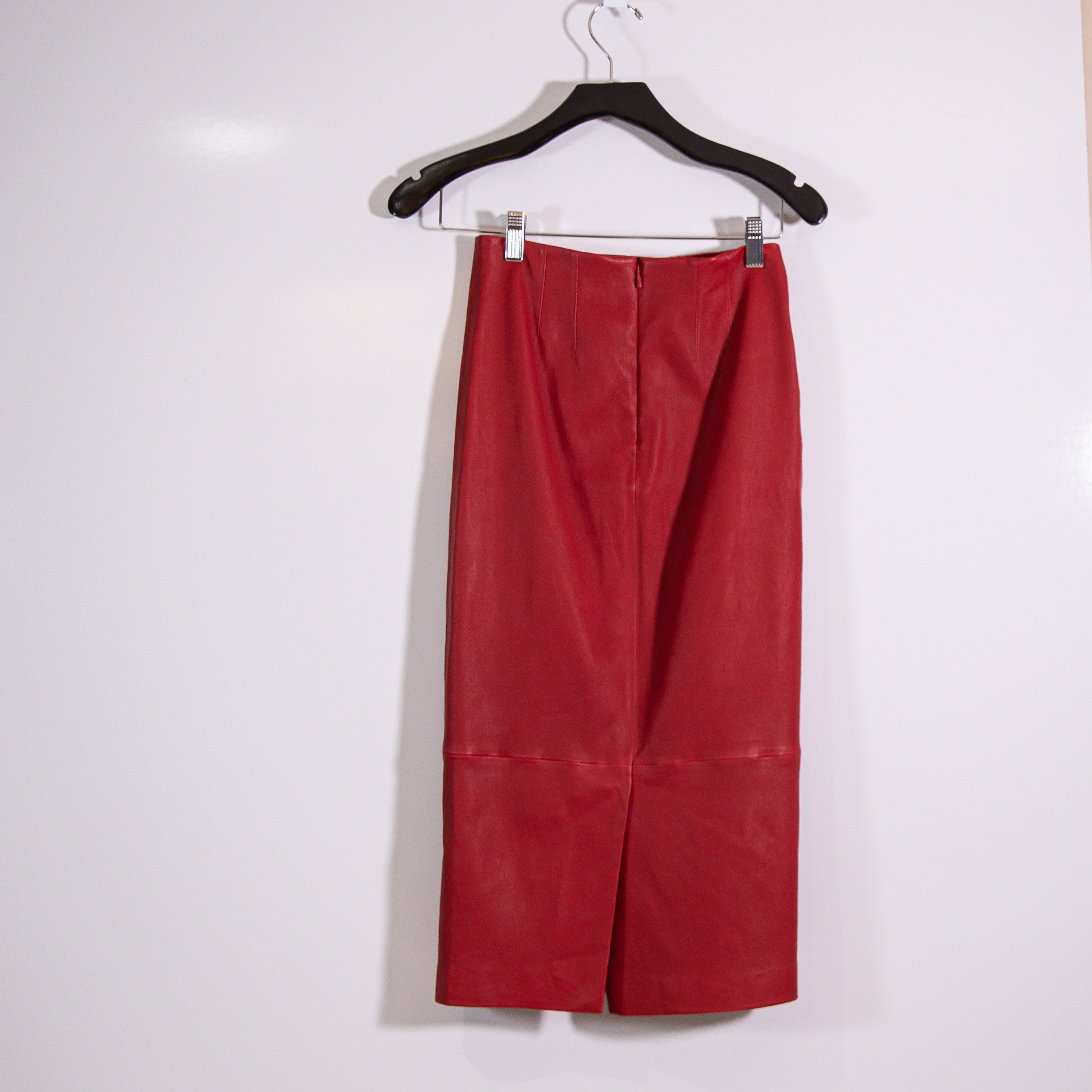Veronica Beard Kaliyah Genuine Lamb Leather Straight Pencil Skirt Solid Red 2