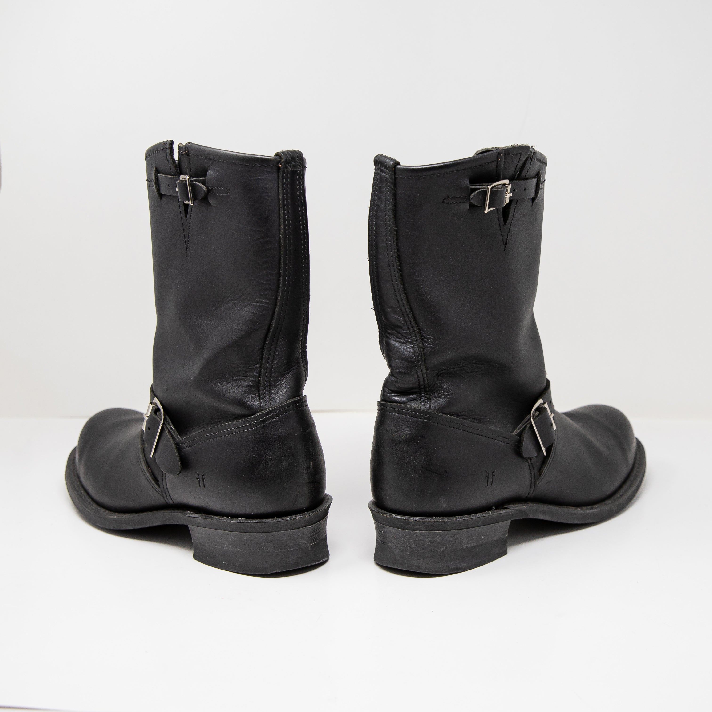 Frye Women's Engineer Pull On Block Heel Genuine Leather Moto Boots Shoes Black