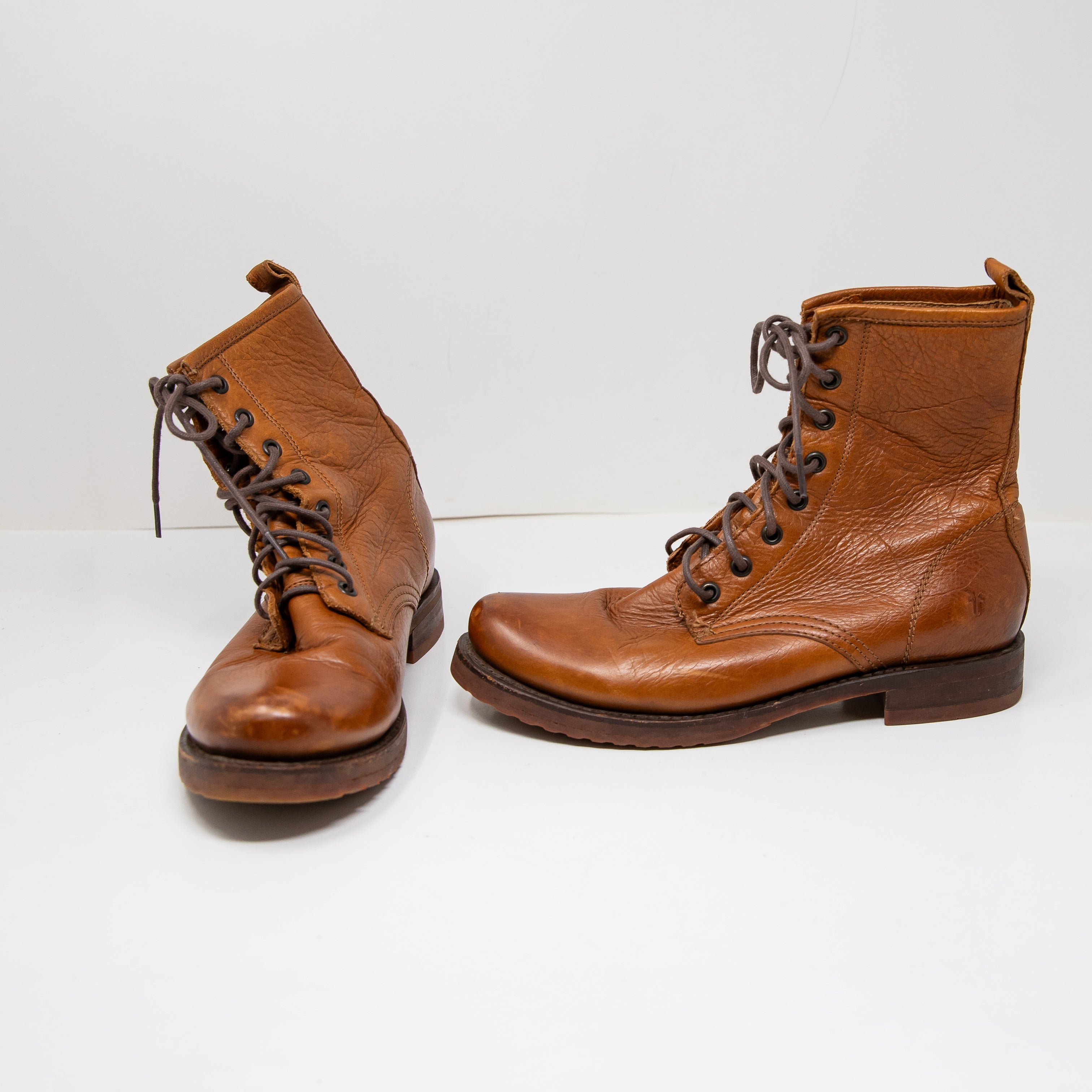 Frye Women's Veronica Flex Combat Lace Up Leather Boots Shoes Caramel Avalon 8.5